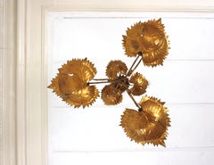Foliage Chandelier / Pendant Ceiling Light Fixture in Gilt Iron, 1950s