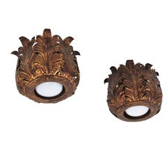 Foliage Crown Flush Mount Ceiling Light Fixtures, Pair