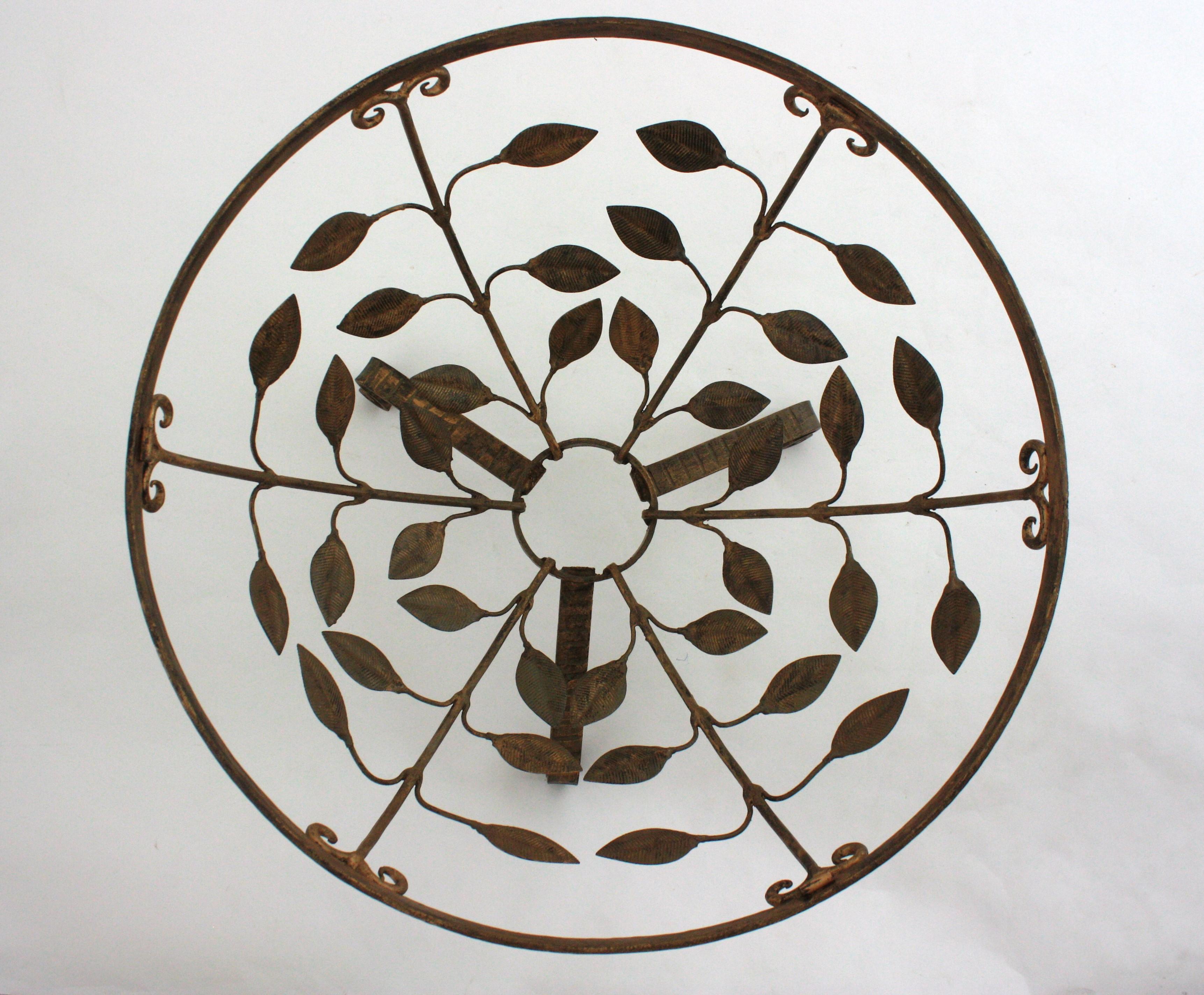 Foliage Drinks Coffee Table / Side Table in Gilt Iron by Ferro Art, Spain 1950 For Sale 10