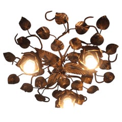 Foliage Floral Flush Mount Ceiling Light Fixture in Bronze Gilt Patinated Iron
