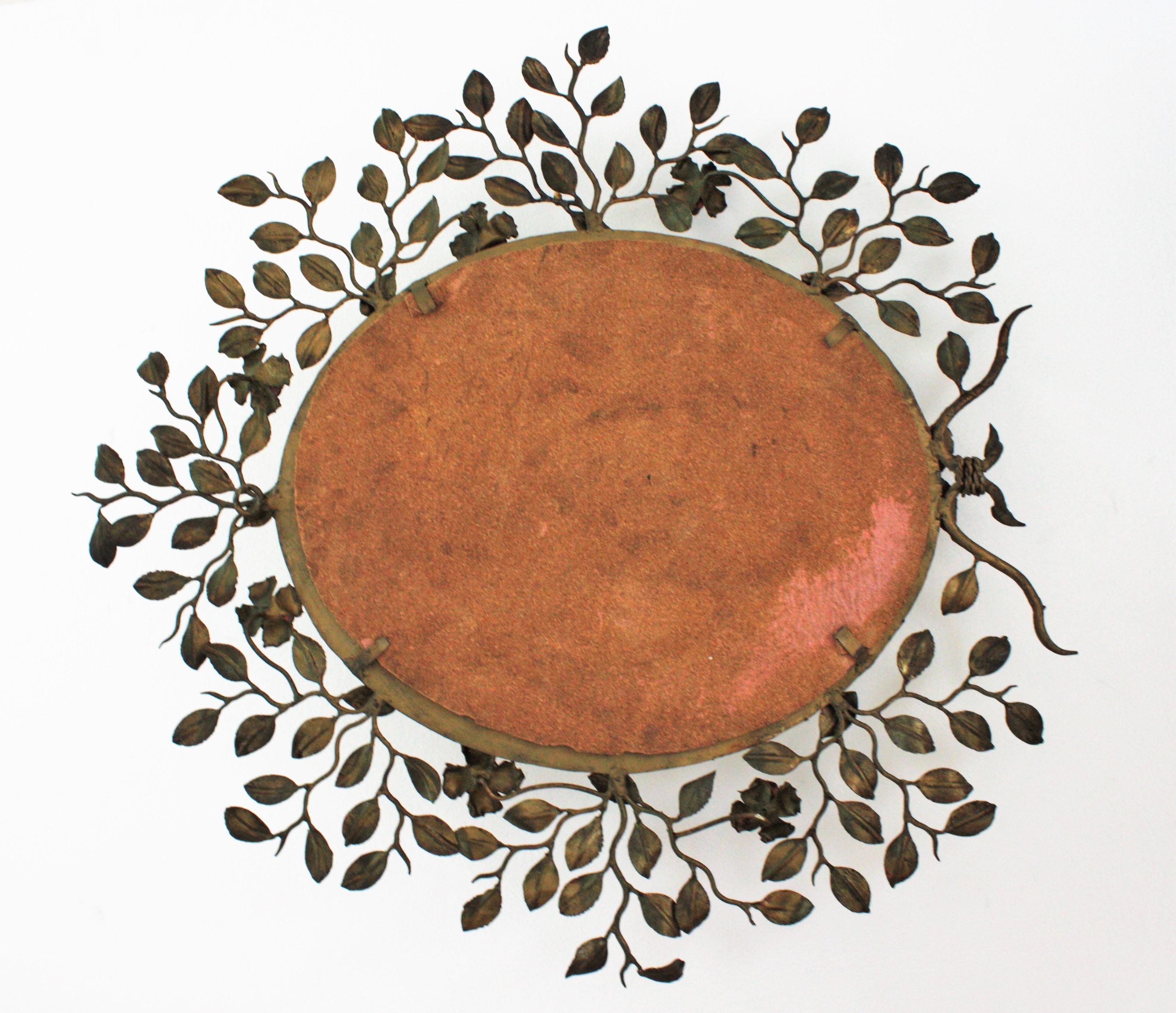 Foliage Floral Oval Mirror in Gilt Iron 2