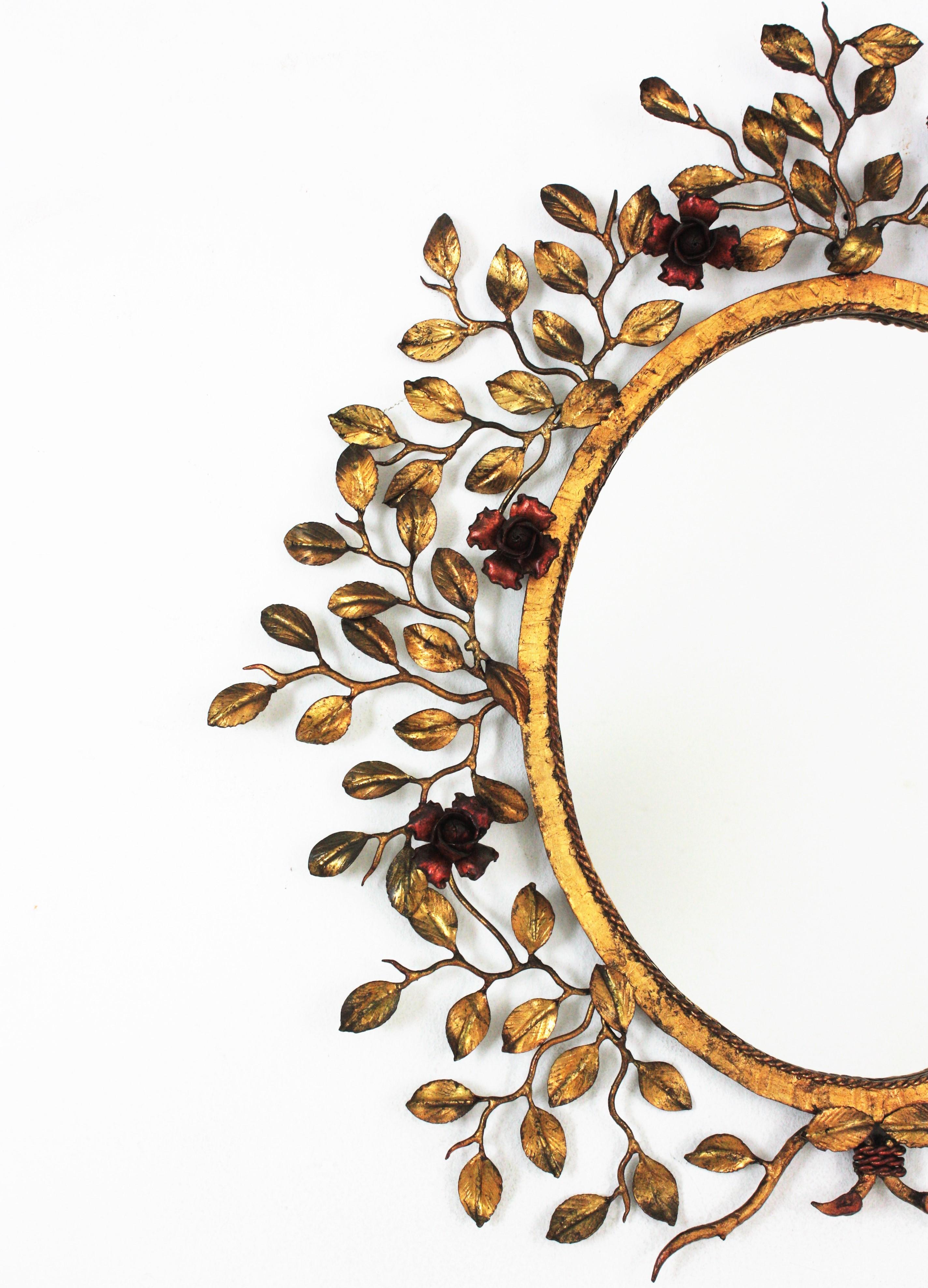 Spanish Foliage Floral Oval Mirror in Gilt Iron