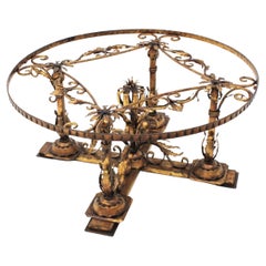 Foliage Floral Round Coffee Table in Gilt Iron