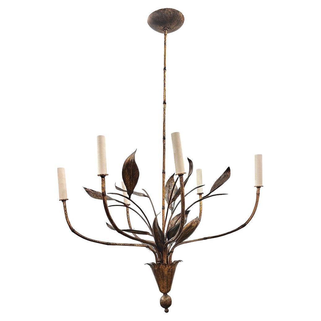 Lustre en métal doré Foliage en vente