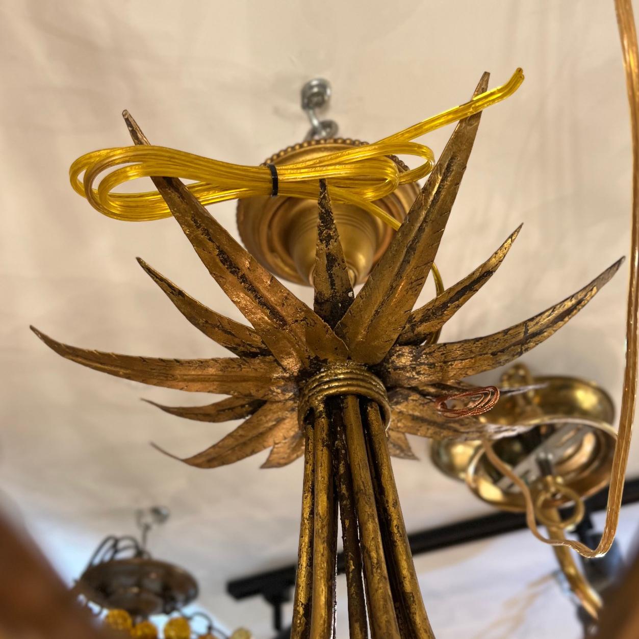 Foliage Gilt Metal Light Fixture In Good Condition For Sale In New York, NY