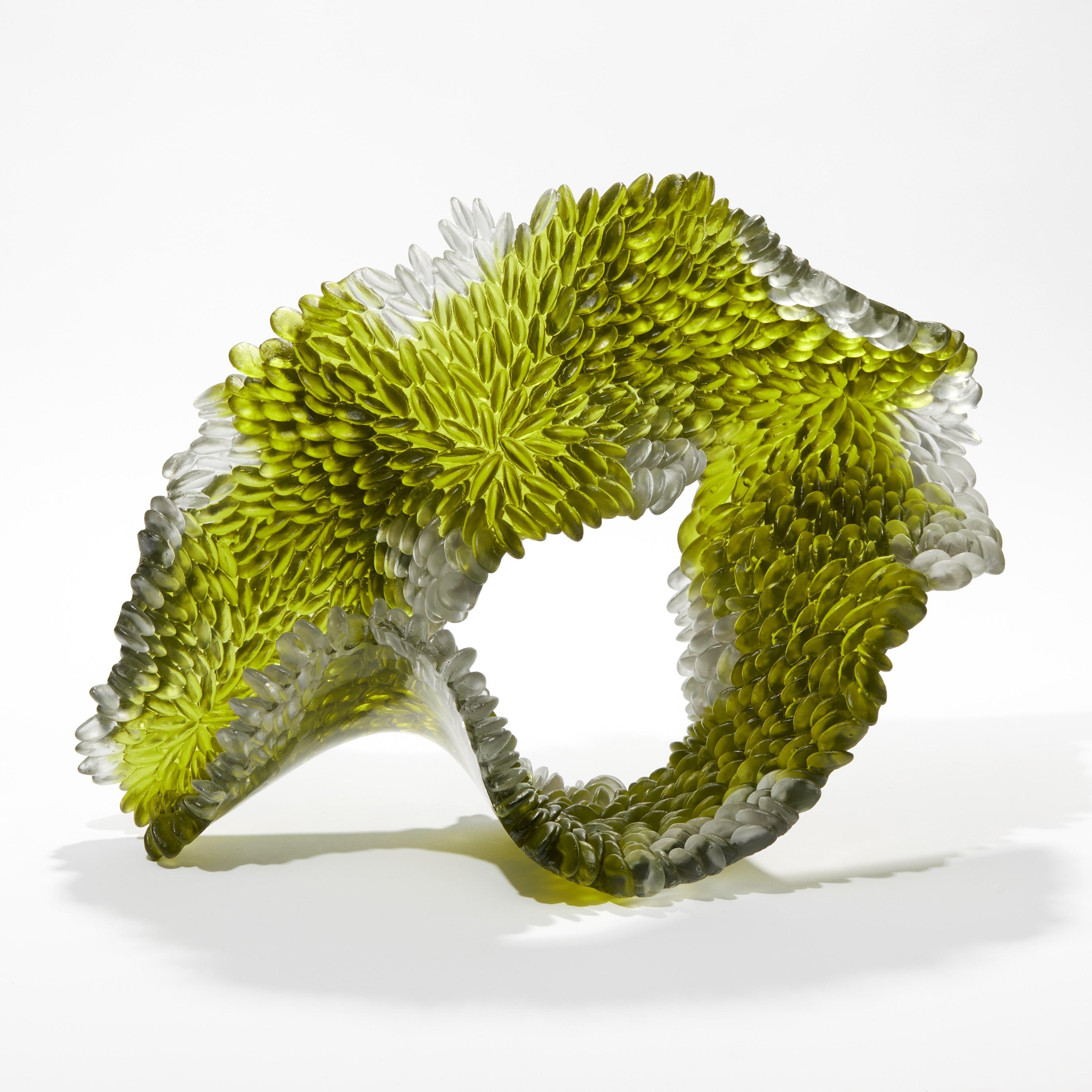'Foliage I' is a unique glass sculpture by the British artist, Nina Casson McGarva.

Casson McGarva firstly casts her glass in a flat mould where she introduces all of the beautifully detailed, scaled surface texture, all unique and to her