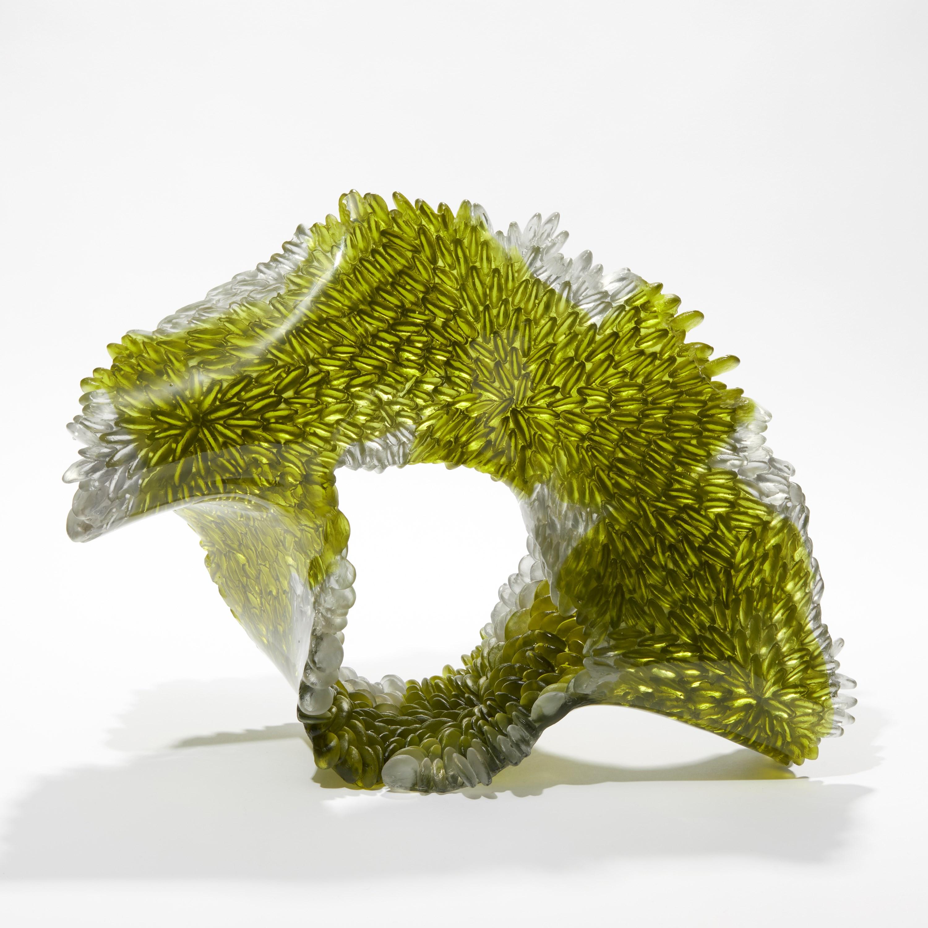 Organic Modern  Foliage I, Olive Green & Grey Cast Glass Sculpture by Nina Casson McGarva For Sale