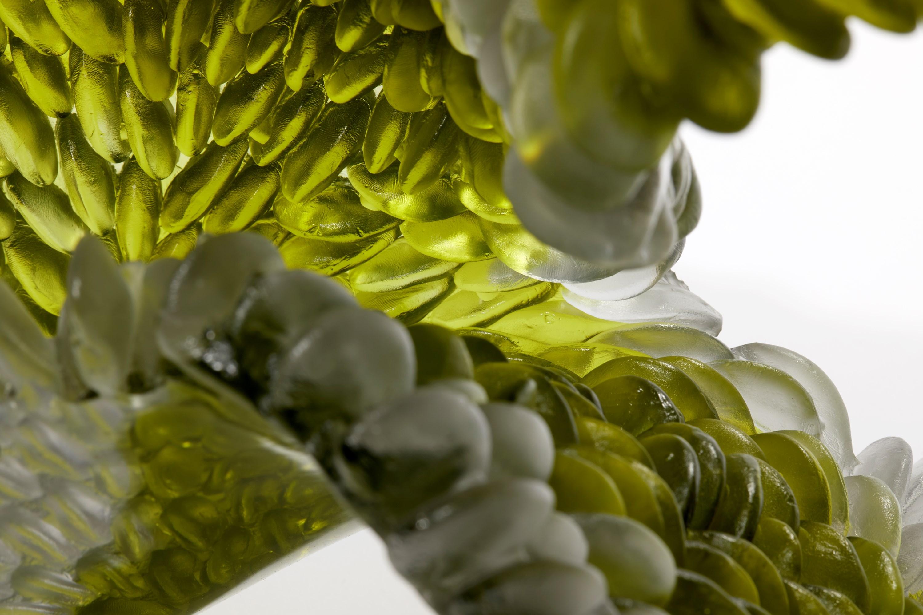  Foliage I, Olive Green & Grey Cast Glass Sculpture by Nina Casson McGarva In New Condition For Sale In London, GB