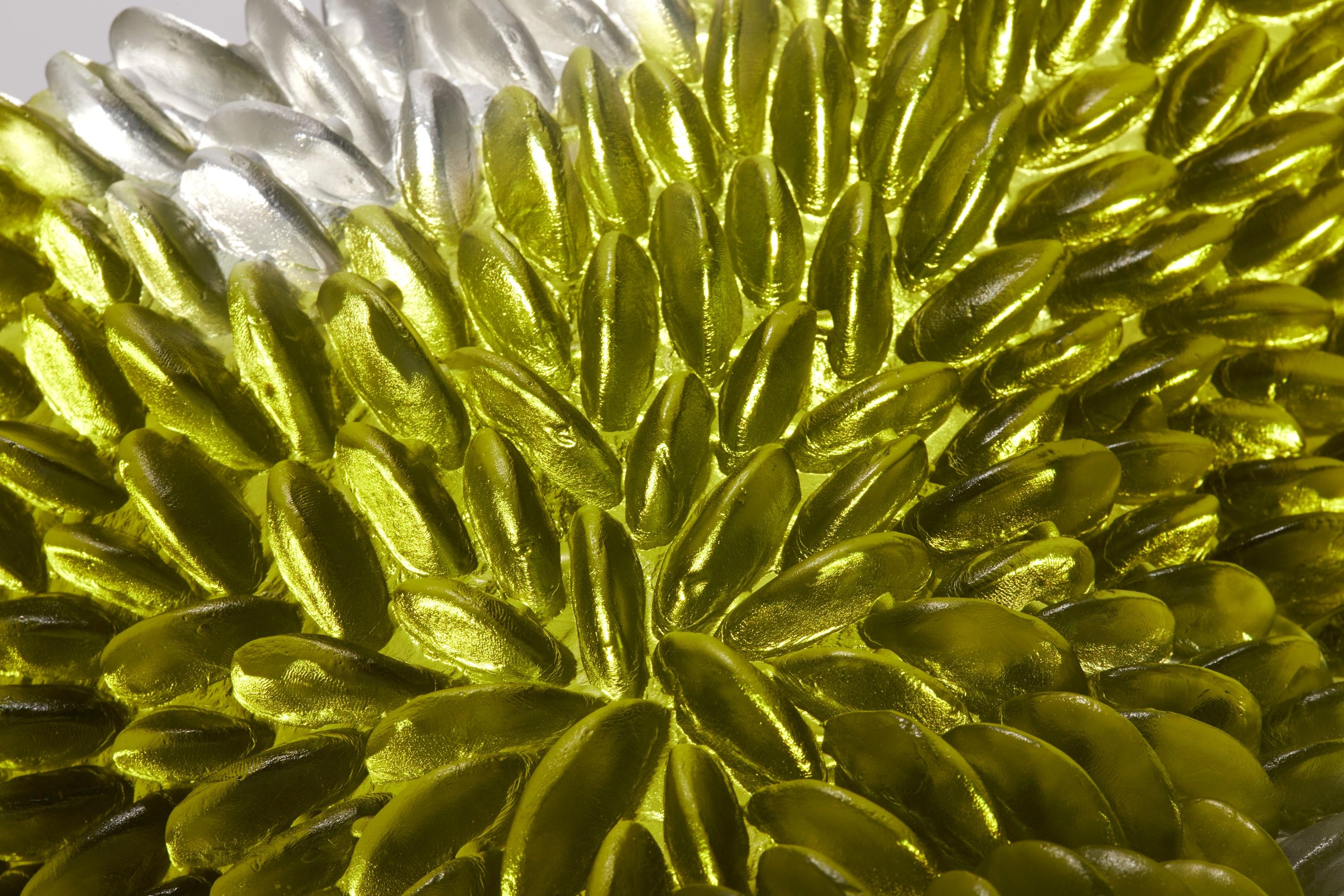 Contemporary  Foliage I, Olive Green & Grey Cast Glass Sculpture by Nina Casson McGarva For Sale