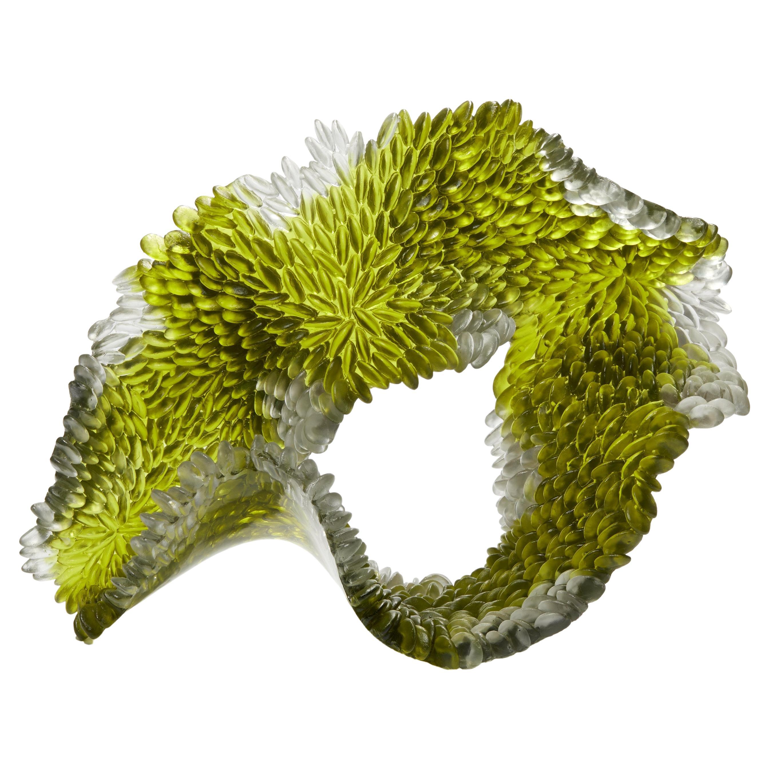  Foliage I, Olive Green & Grey Cast Glass Sculpture by Nina Casson McGarva