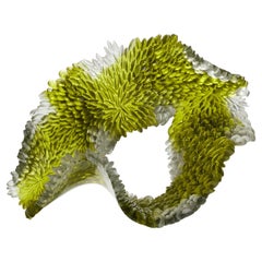 Foliage I, Olive Green & Grey Cast Glass Sculpture by Nina Casson McGarva