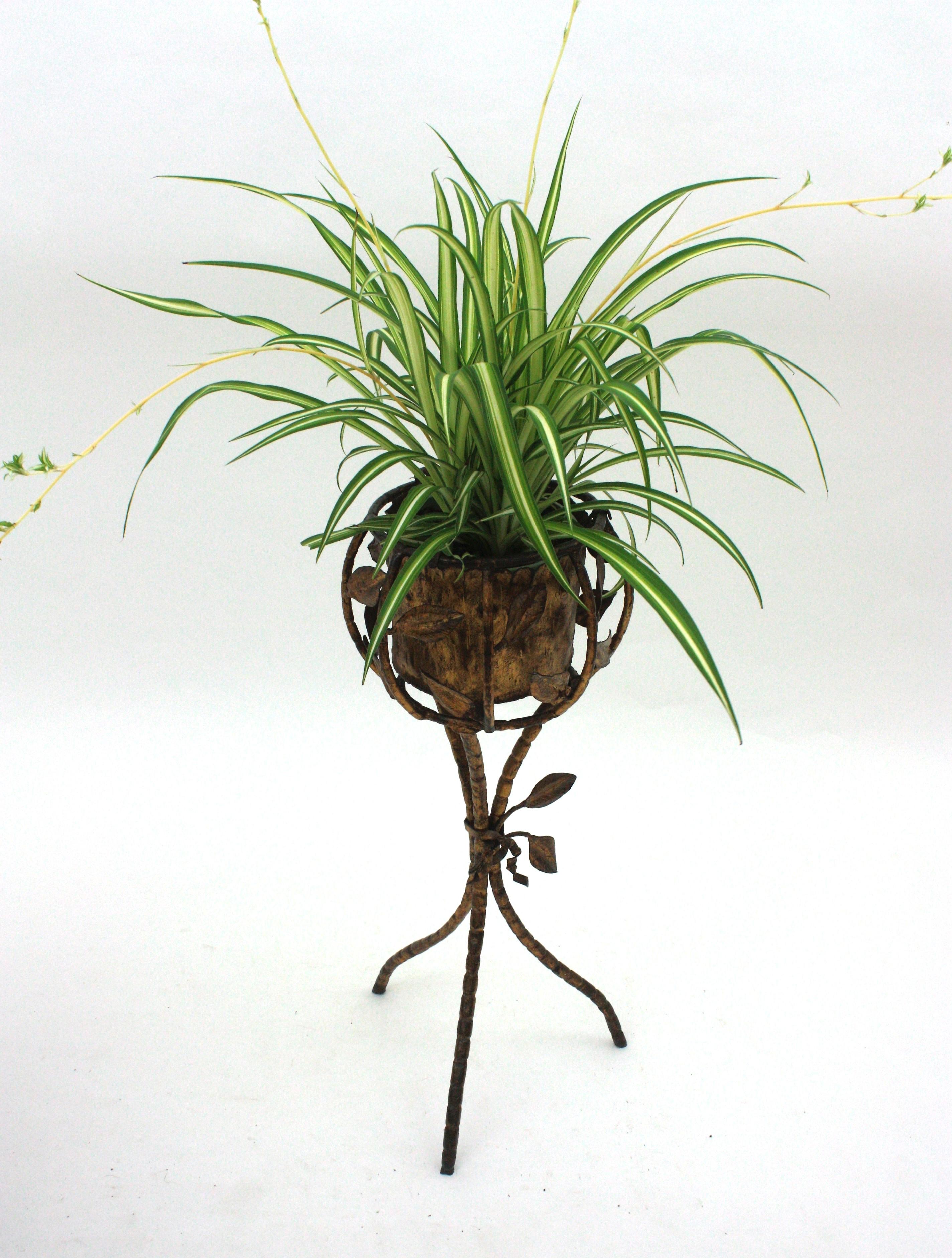 Cubitera / Jardinera para Champán Foliage sobre Soporte, Hierro Dorado Imitación Bambú en venta 3