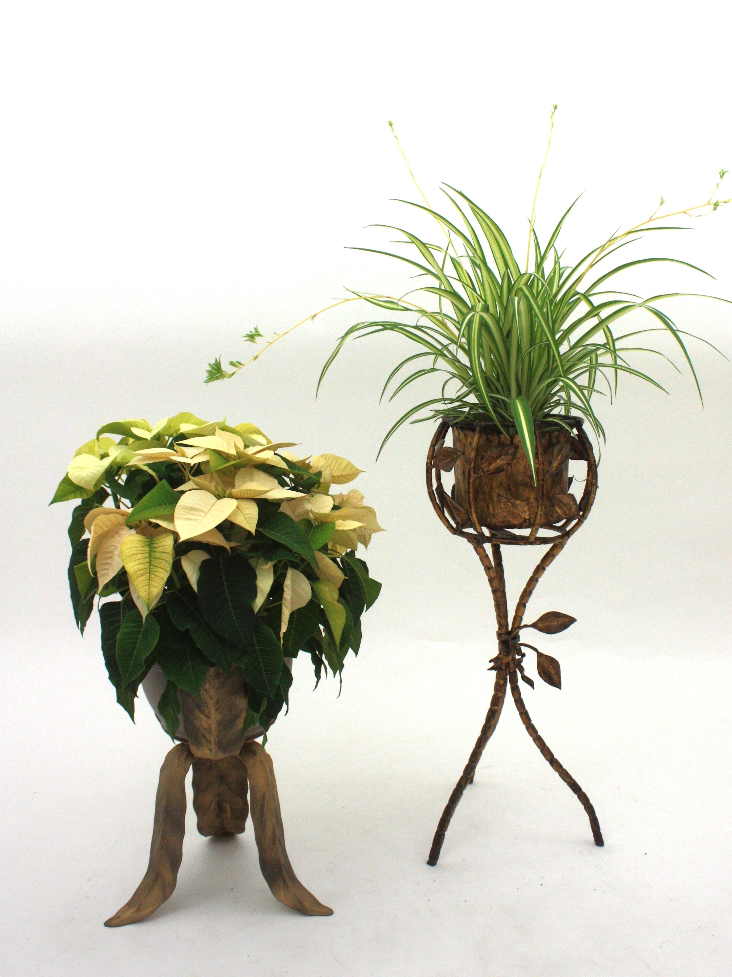 Cubitera / Jardinera para Champán Foliage sobre Soporte, Hierro Dorado Imitación Bambú en venta 10