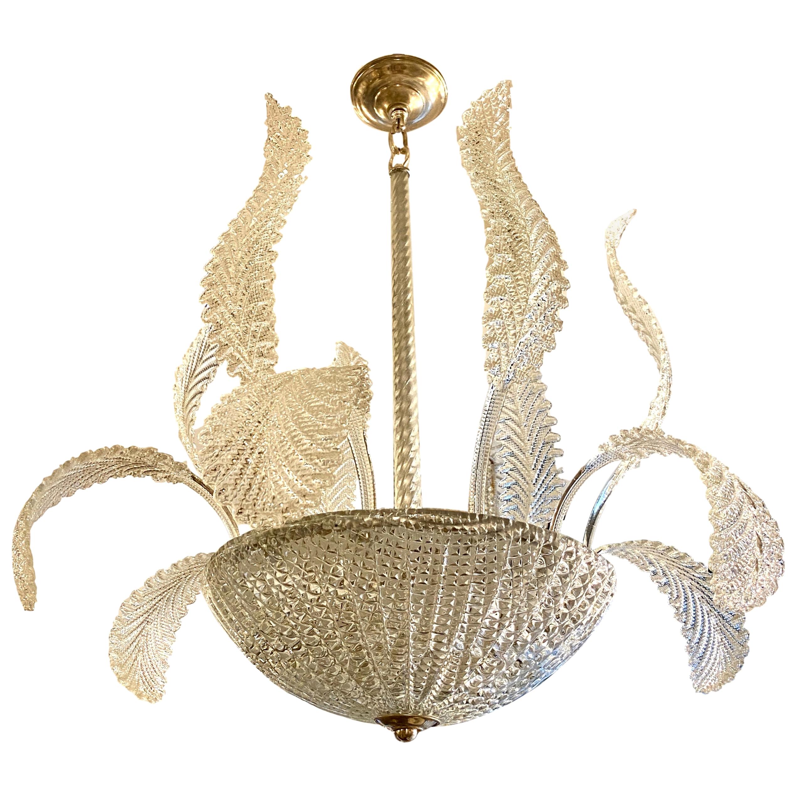 Foliage Motif Clear Murano Chandelier For Sale