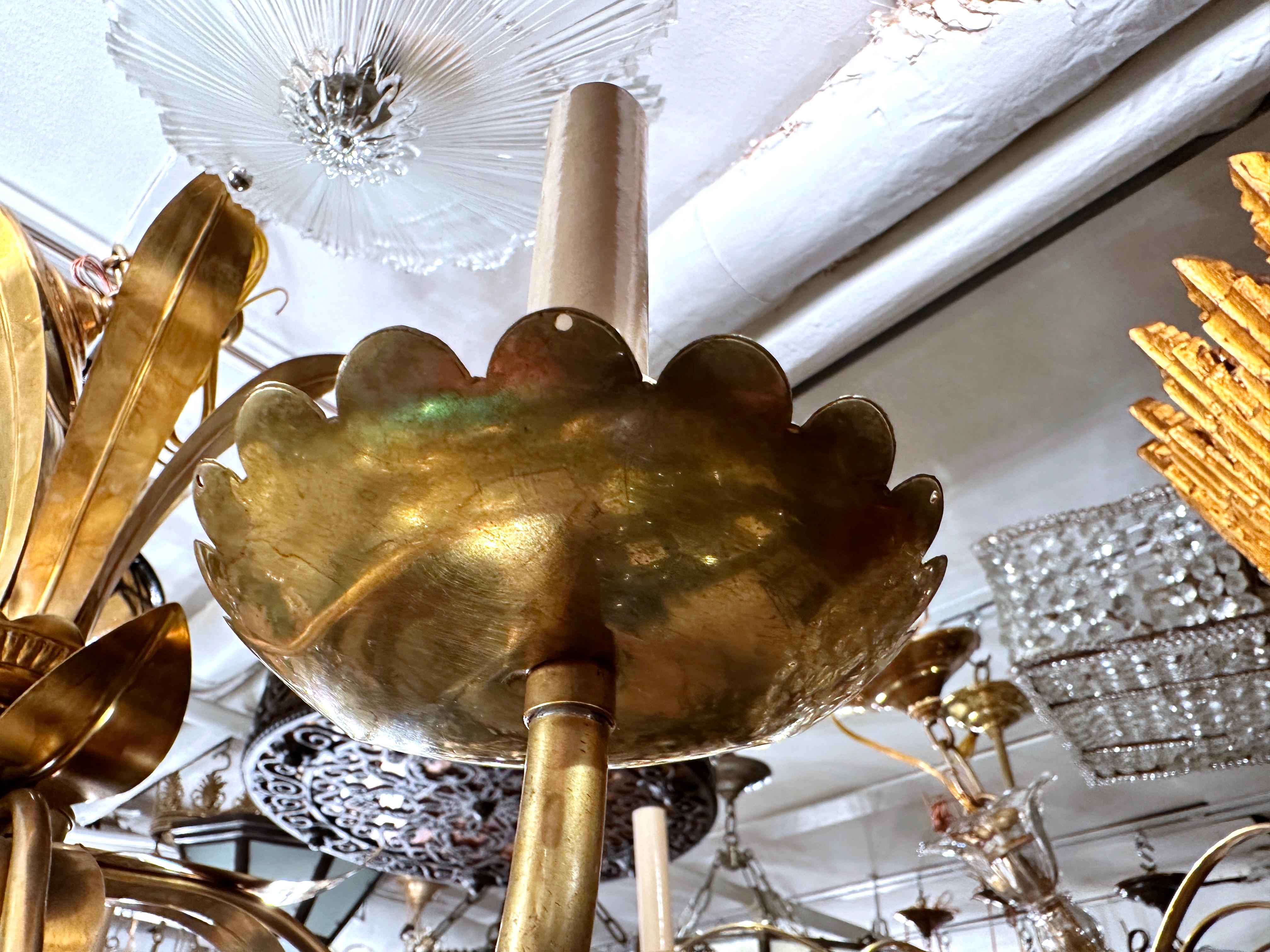 French Foliage Motif Gilt Metal Chandelier For Sale