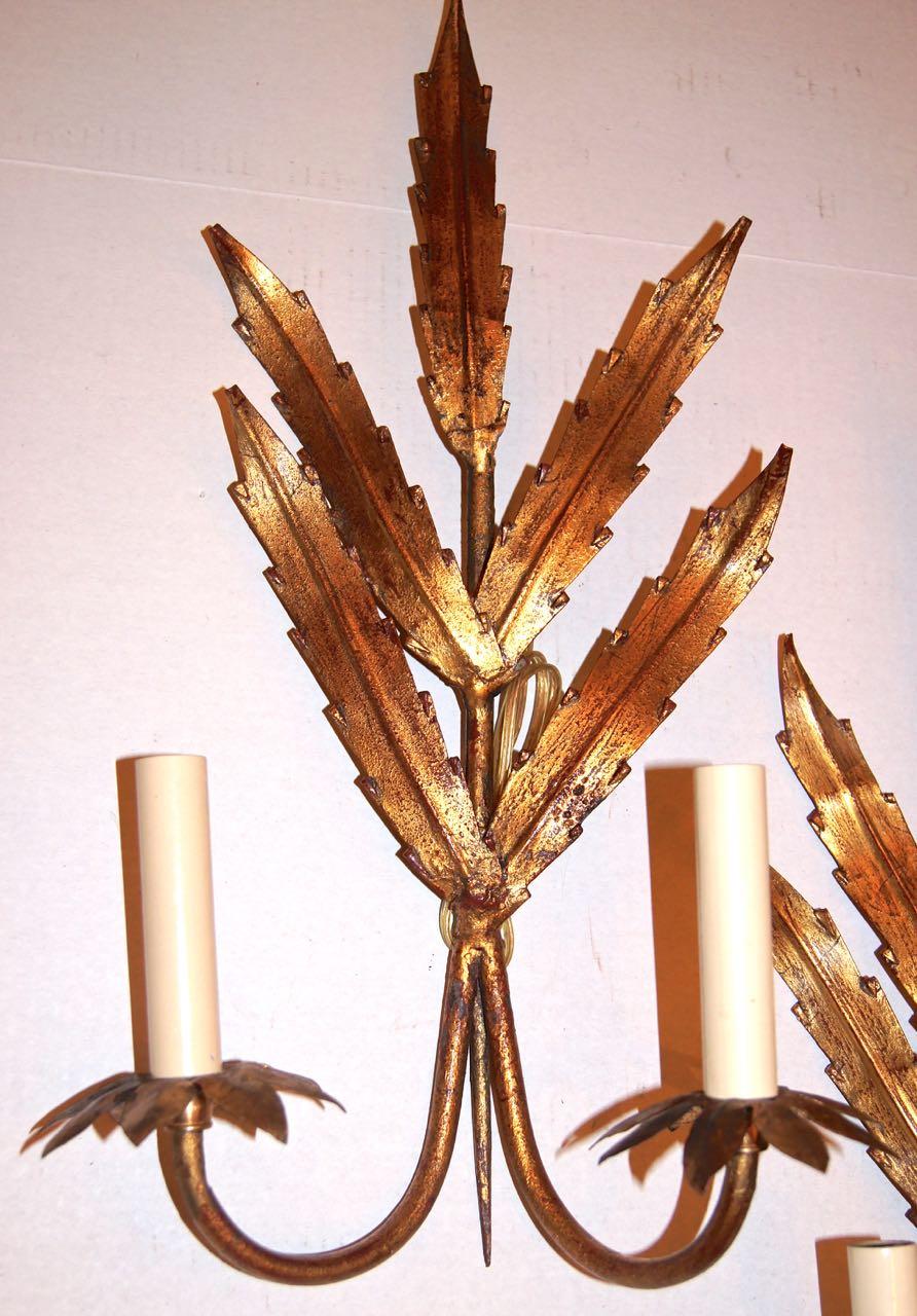 Foliage Motif Gilt Metal Sconces In Good Condition For Sale In New York, NY