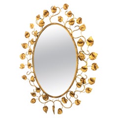 Spanish Large Oval Mirror in Gilt Iron Foliage Frame, 1950s