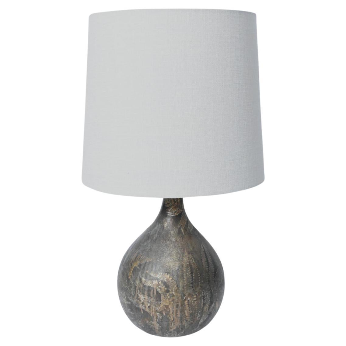 Foliage pattern painted glass lamp, 1960s For Sale