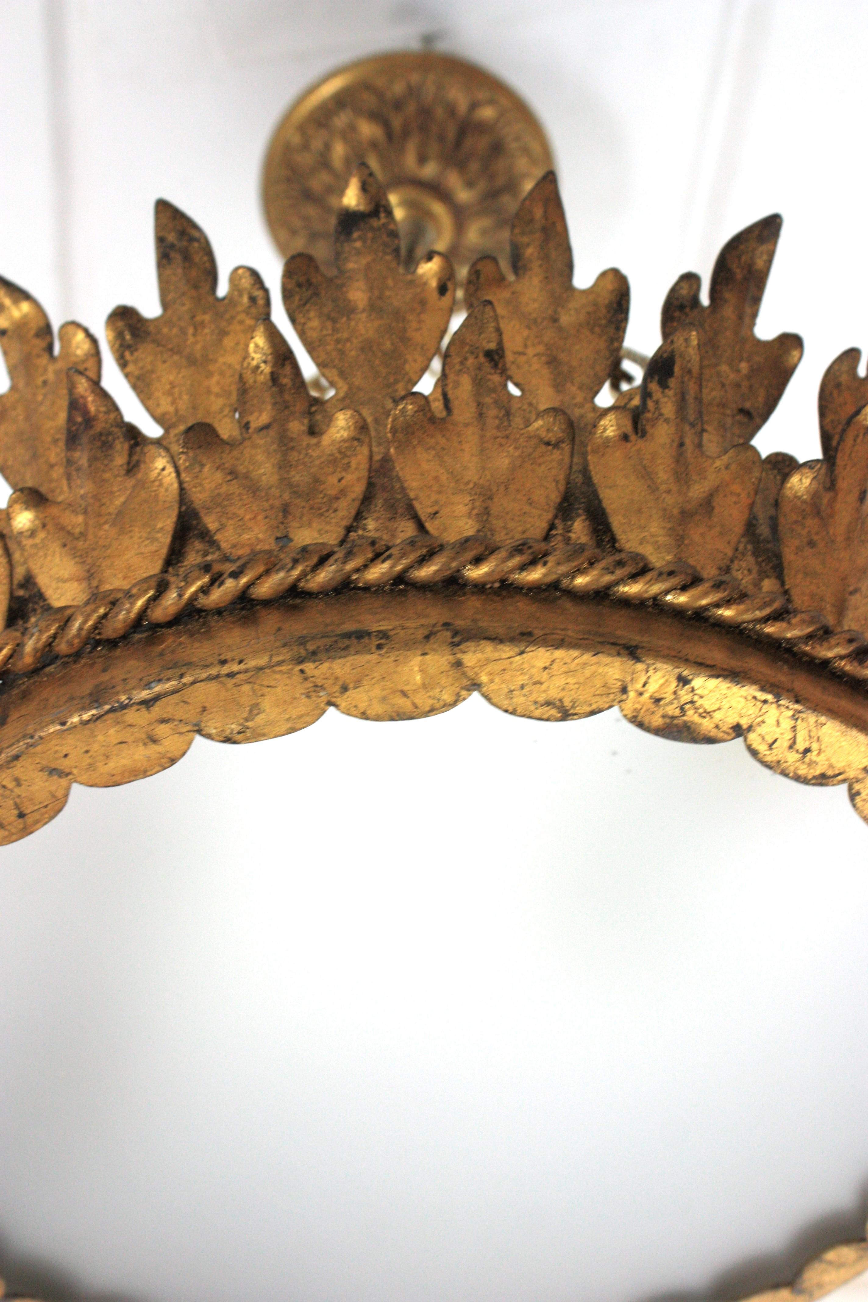 Foliage Sunburst Crown Ceiling Light Fixture / Chandelier, Neoclassical, 1940 For Sale 6