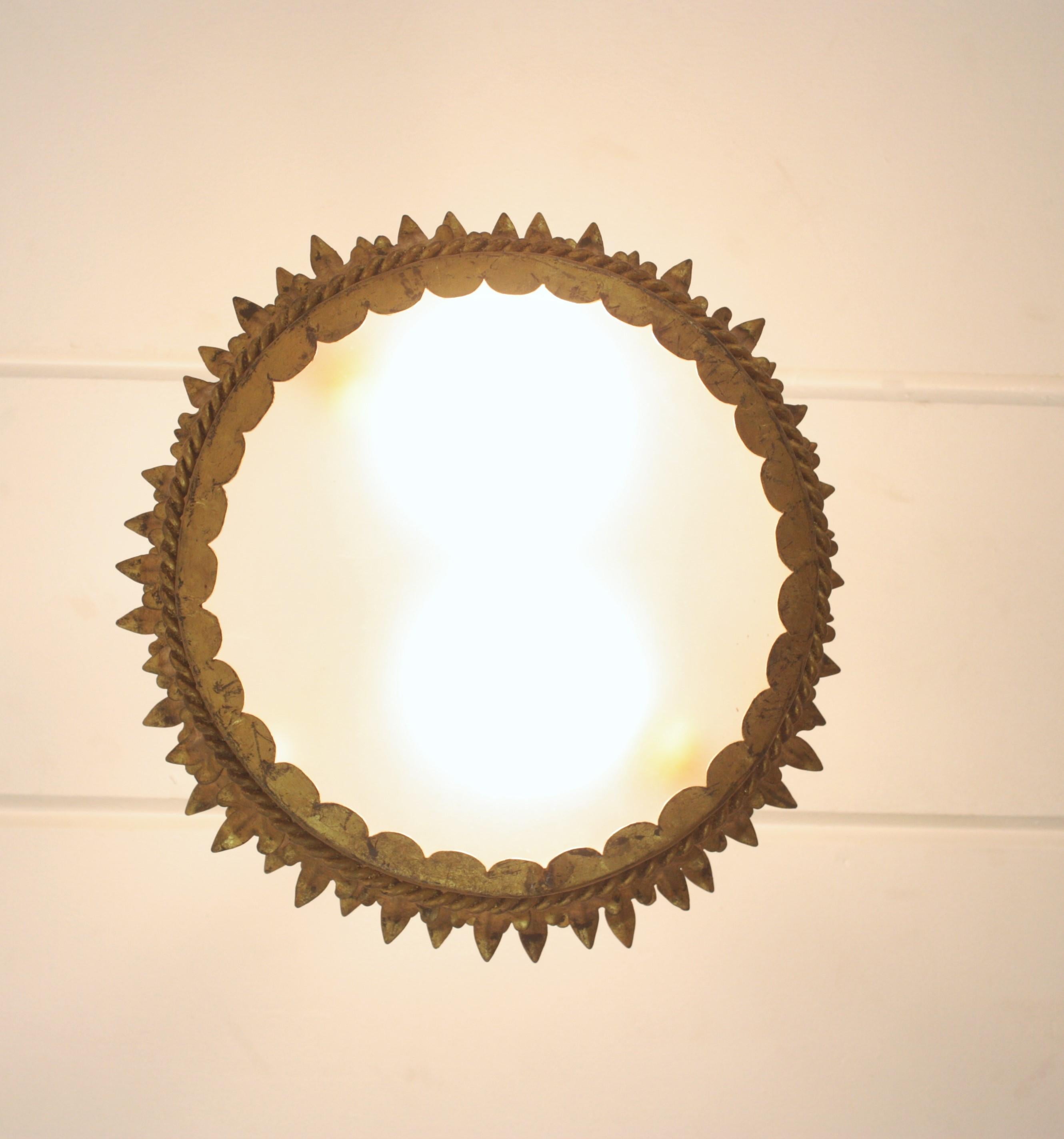 Foliage Sunburst Crown Ceiling Light Fixture / Chandelier, Neoclassical, 1940 For Sale 10