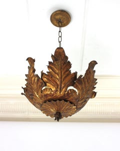 Apparecchio o sospensione a incasso a raggiera in ferro dorato, anni '40