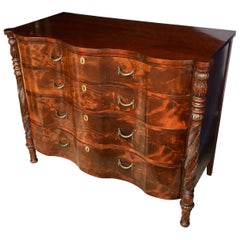 Foliate Carved Mahogany Wood Bowed Chest of Drawers