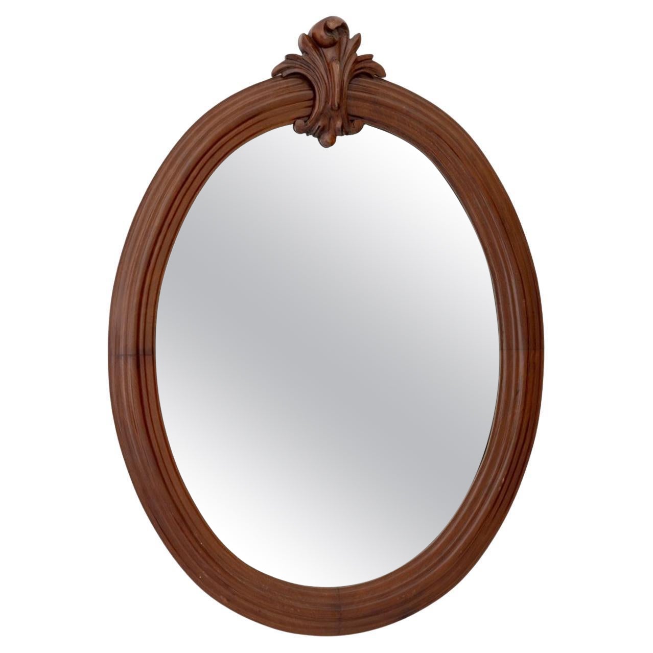 Foliate Crest Oval Mahogany Ogee Mirror For Sale