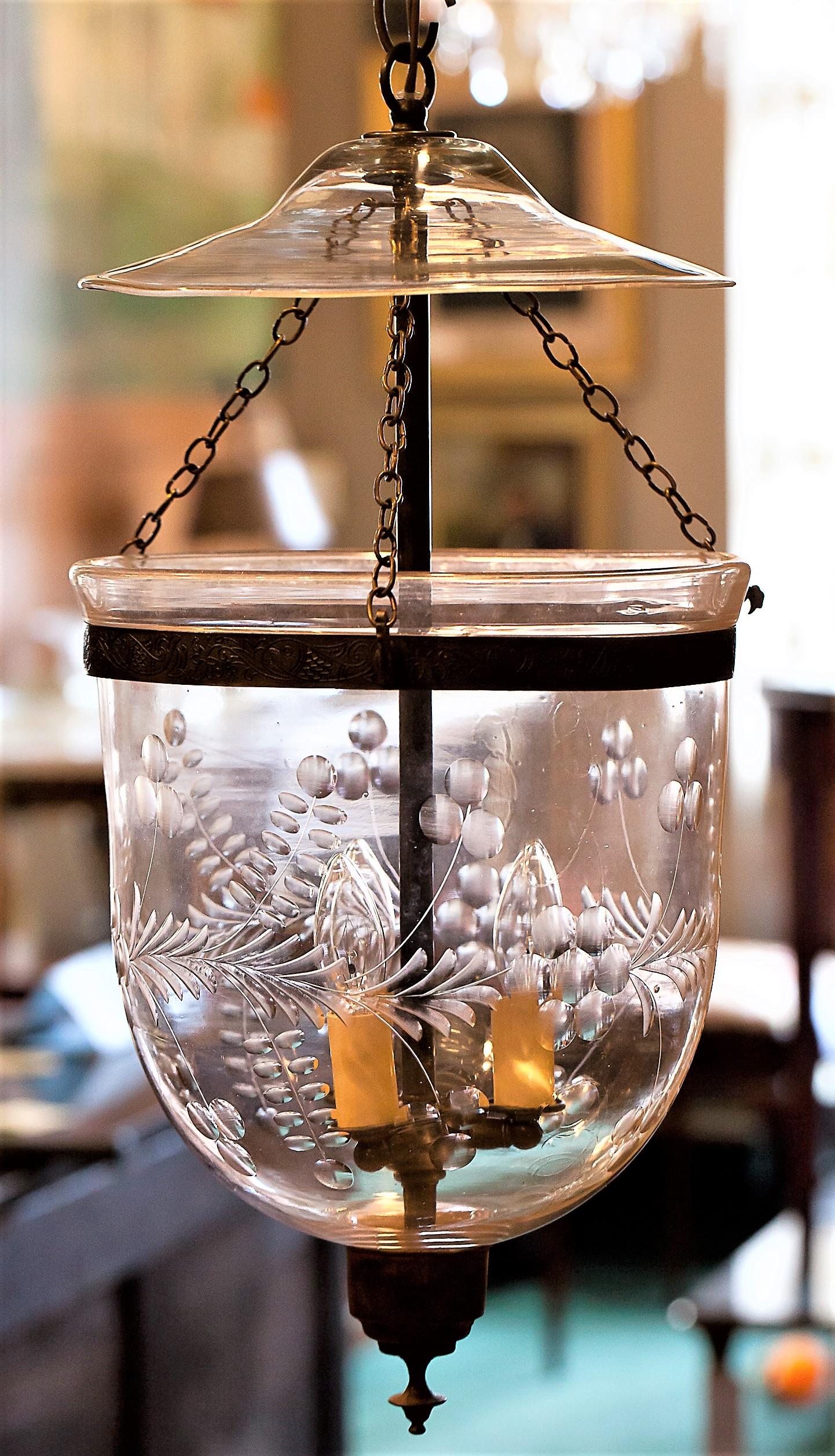 Foliate Etched Bell Jar Lantern, circa 1850 4