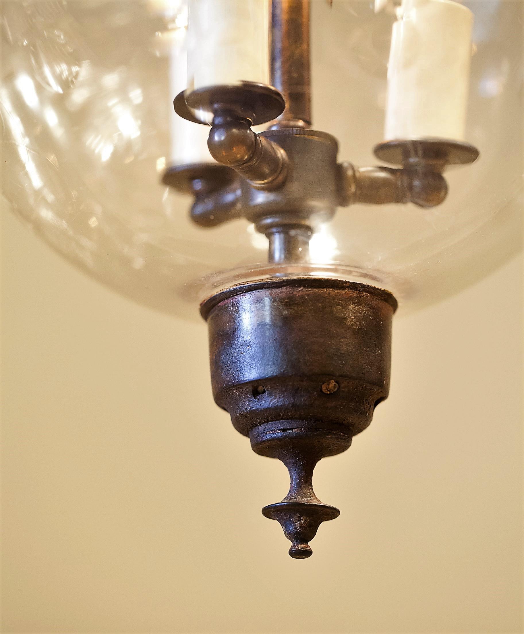 19th Century Foliate Etched Bell Jar Lantern, circa 1850
