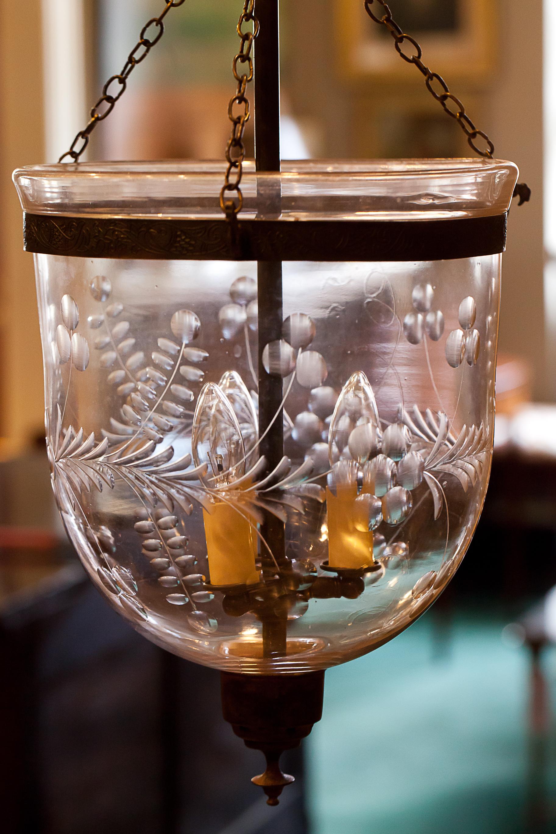 Foliate Etched Bell Jar Lantern, circa 1850 1