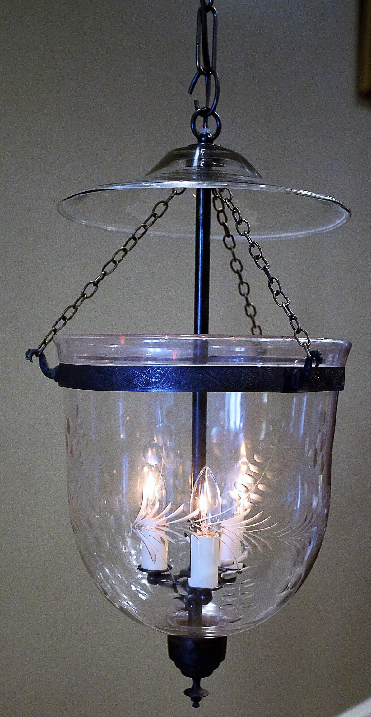 Foliate Etched Bell Jar Lantern, circa 1850 2