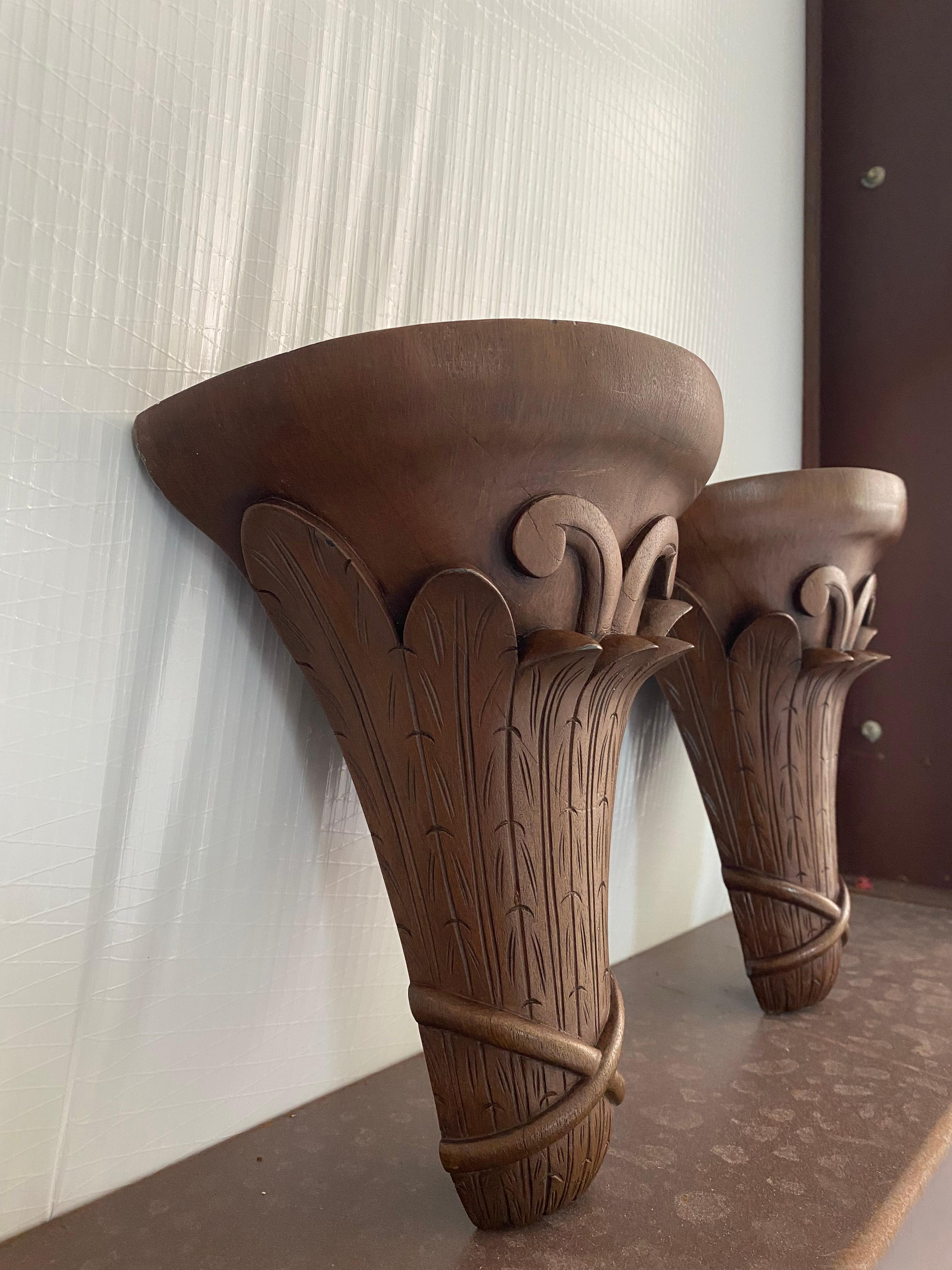 Regency Revival Foliate Faux Bois Wall Shelves / Sconces, A Pair For Sale