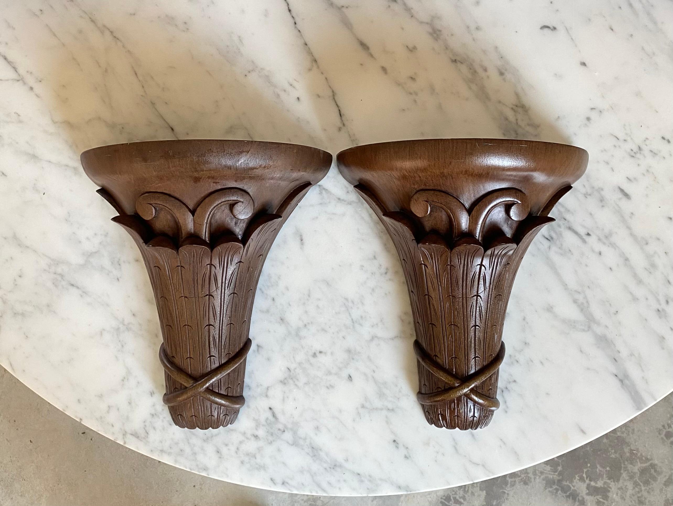 American Foliate Faux Bois Wall Shelves / Sconces, A Pair For Sale