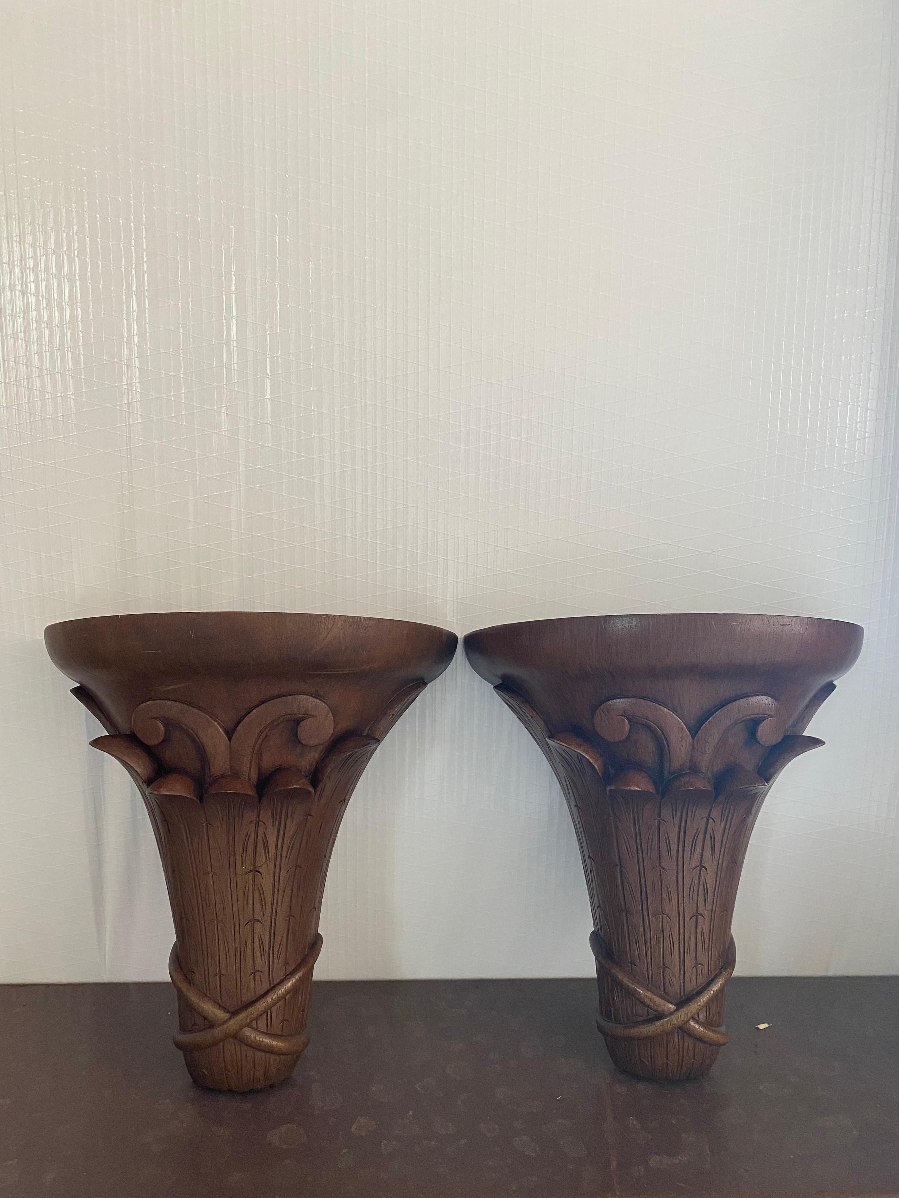 Foliate Faux Bois Wall Shelves / Sconces, A Pair In Good Condition For Sale In Round Top, TX