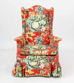 Foliate Pattern Upholstered Wingback Armchair