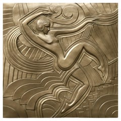 Folies Bergère Art Deco Style Golden Relief in Resin After Maurice Picaud