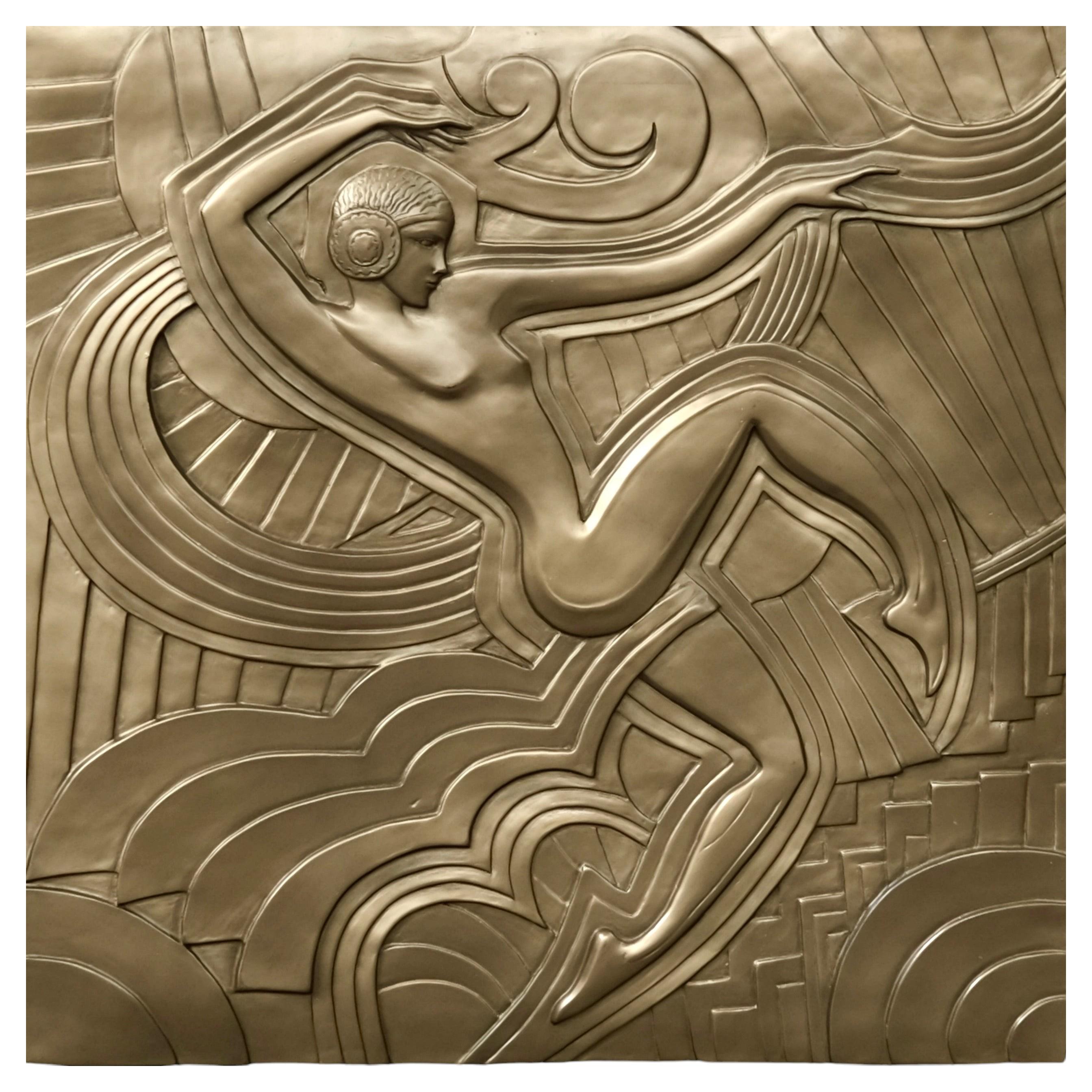 Folies Bergère Art Deco Style Golden Relief in Resin After Maurice Picaud