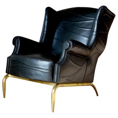 "Folies" Modern Bergère Covered with Full-Grain Leather in Bas-Relief