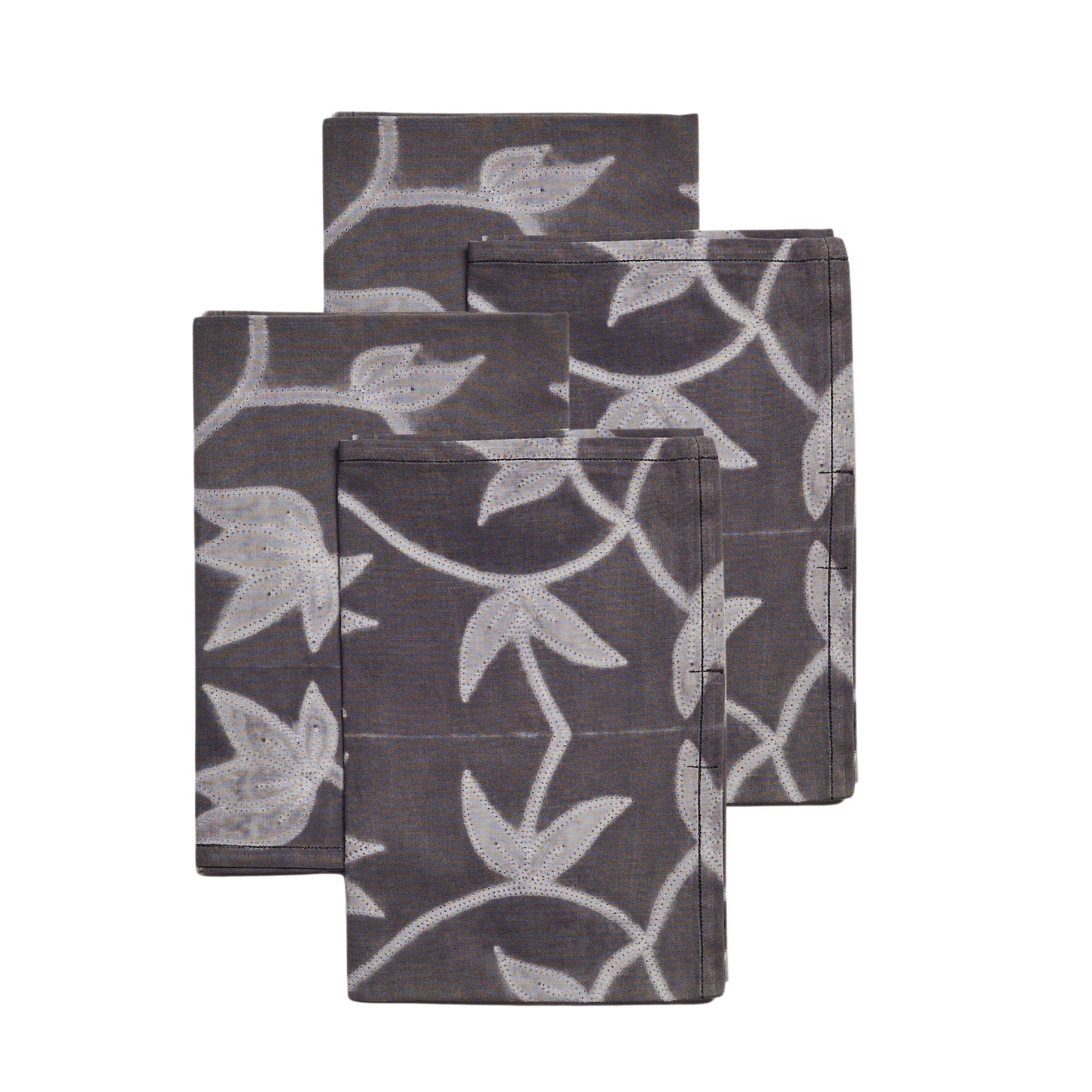 XXIe siècle et contemporain Serviette de table en coton noir anthracite Folio , fait à la main par des artisans ( lot de 4 ) en vente