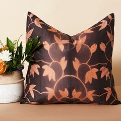 Folio Ebony Brown Gold Floral Shibori Mulberry Silk Modern Artisanal Pillow