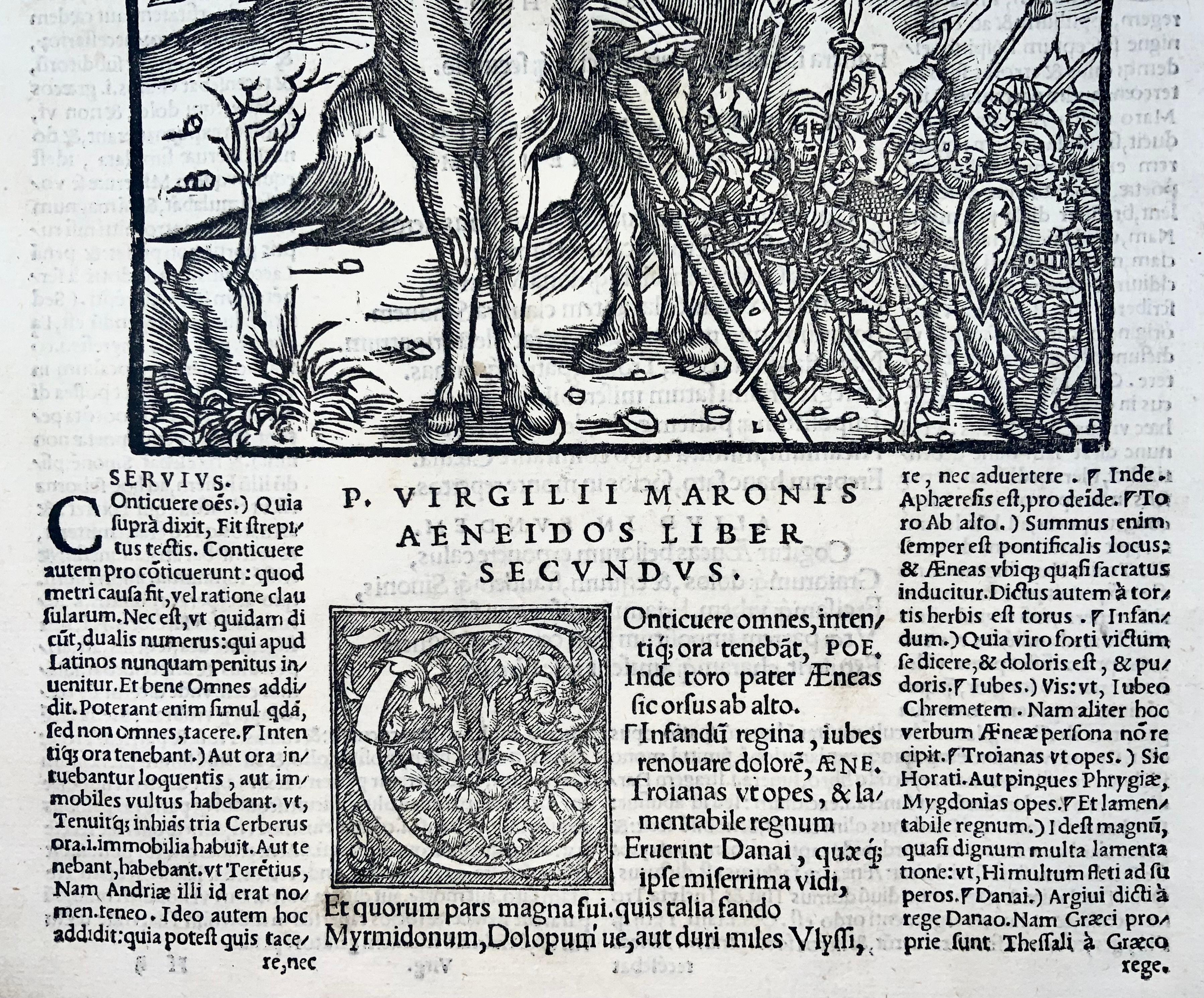 18th Century and Earlier Folio Gruninger Woodcut Leaf from Virgil’s Aeneid, Trojan Horse For Sale