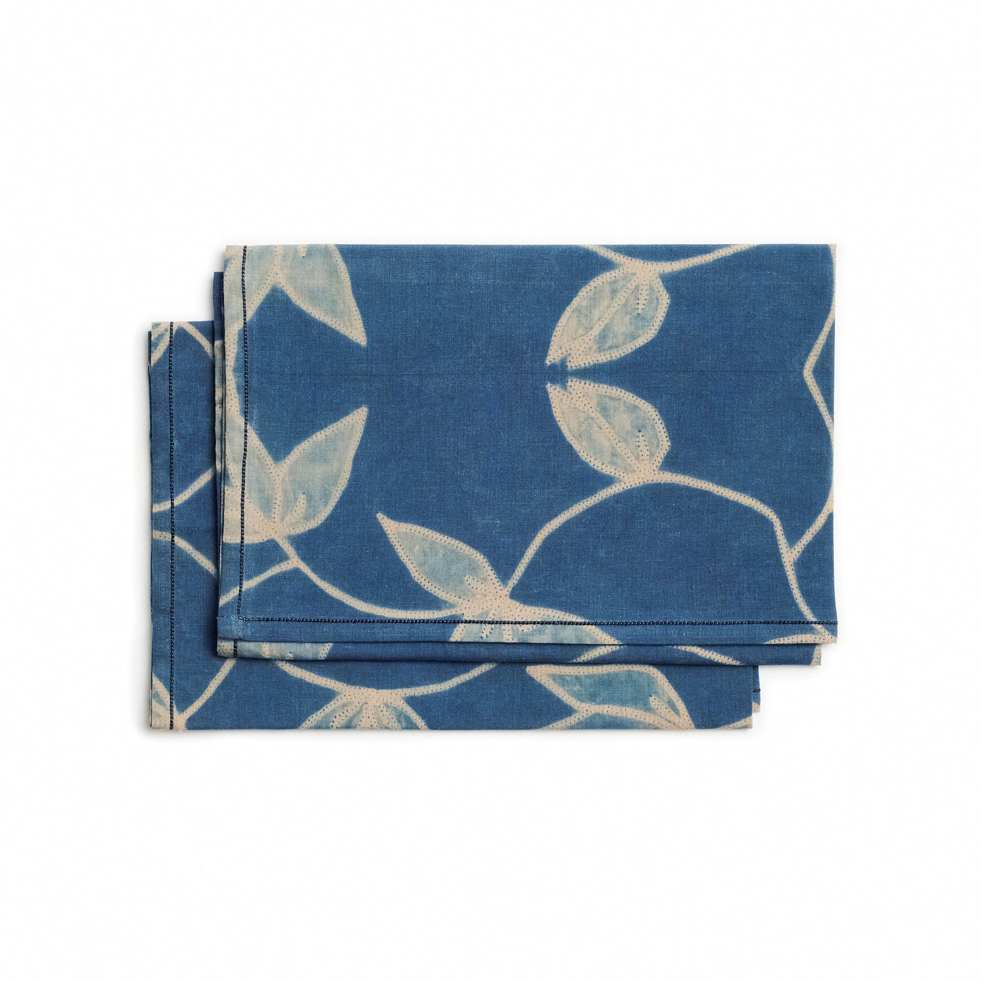 Indien Napkin de table Folio en coton indigo, fabriqué à la main par des artisans (set de 4 serviettes)  en vente
