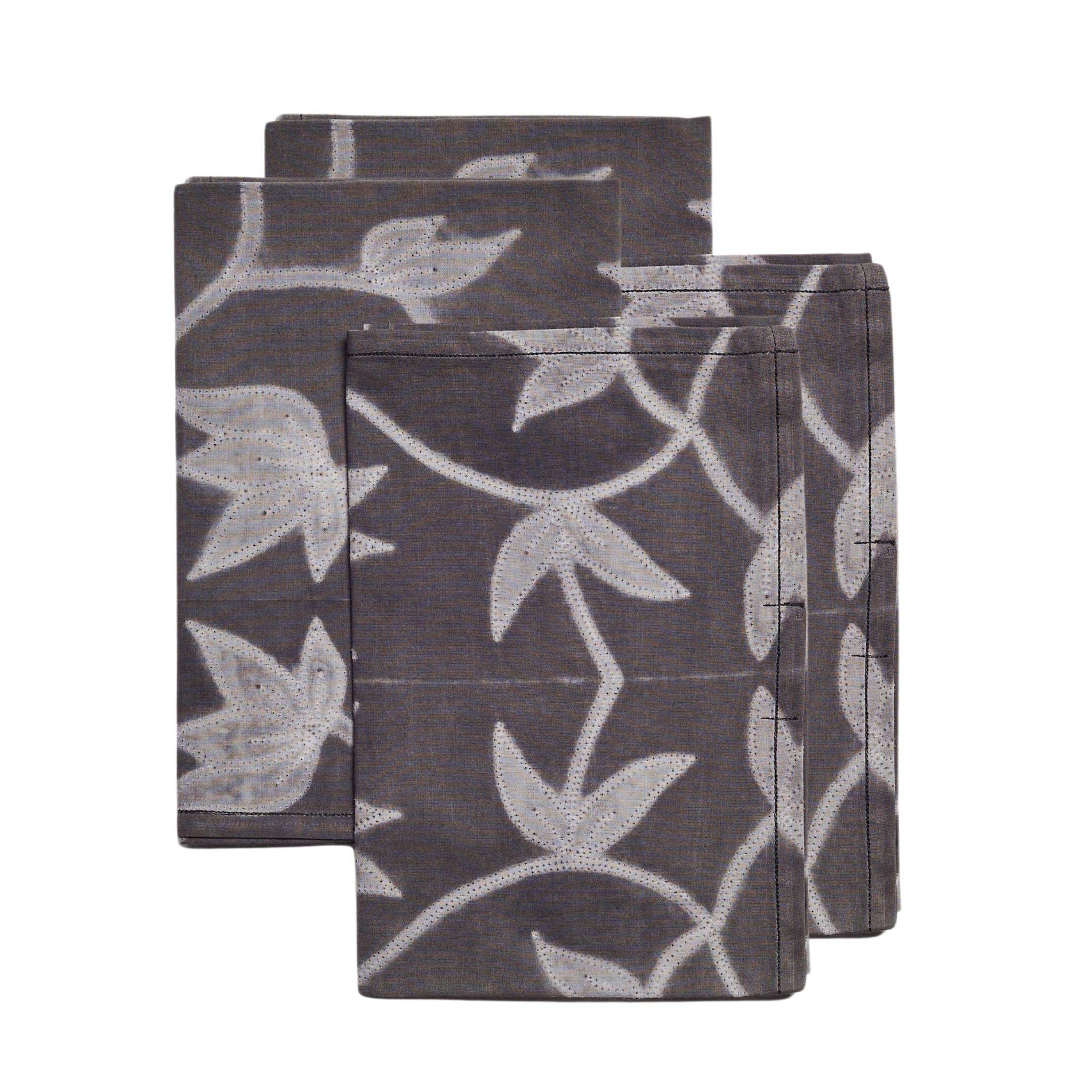 Indien Serviette de table en coton noir anthracite Folio , fait à la main par des artisans ( lot de 4 ) en vente