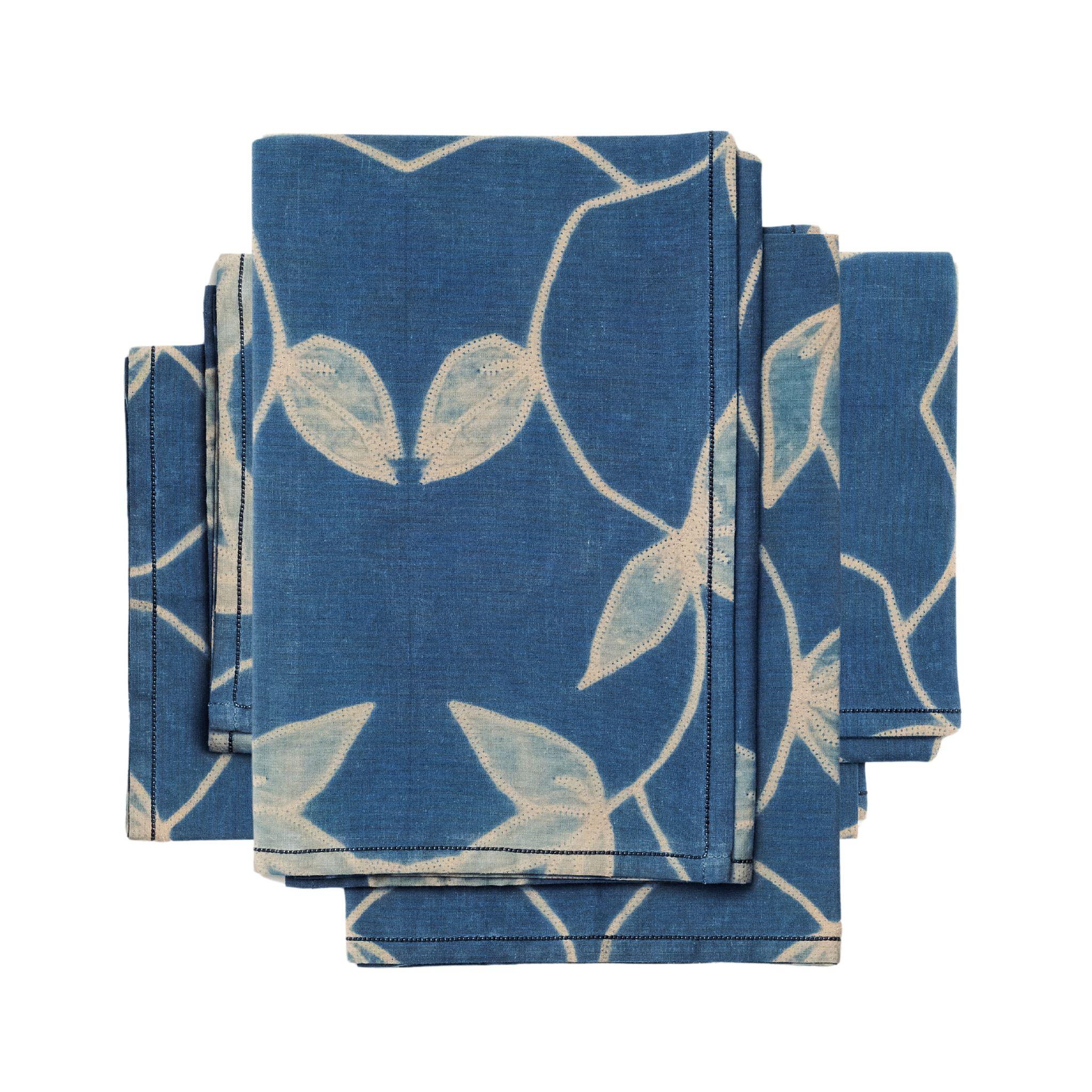 Indien Napkin de table Folio en coton indigo, fabriqué à la main par des artisans ( lot de 4  ) en vente