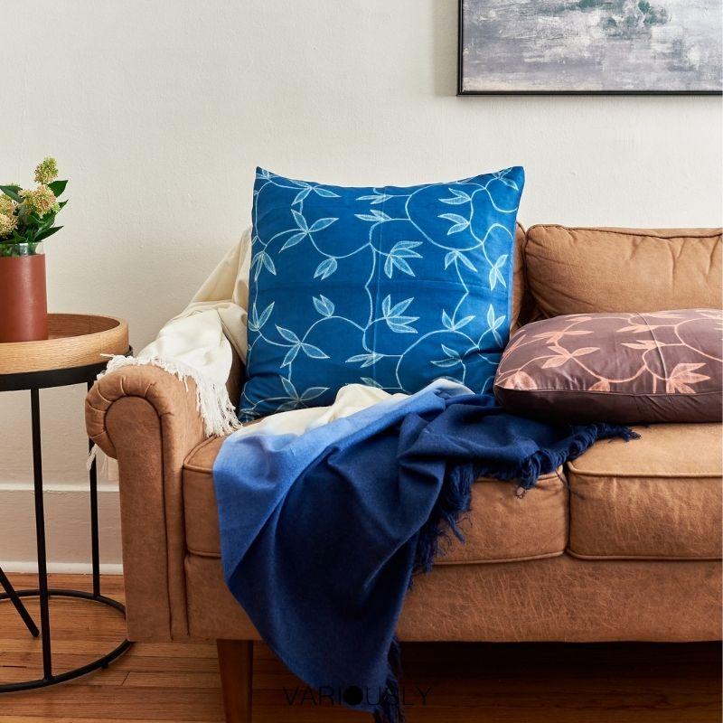 Folio Indigo Floral Pattern Shibori Silk Pillow For Sale 1