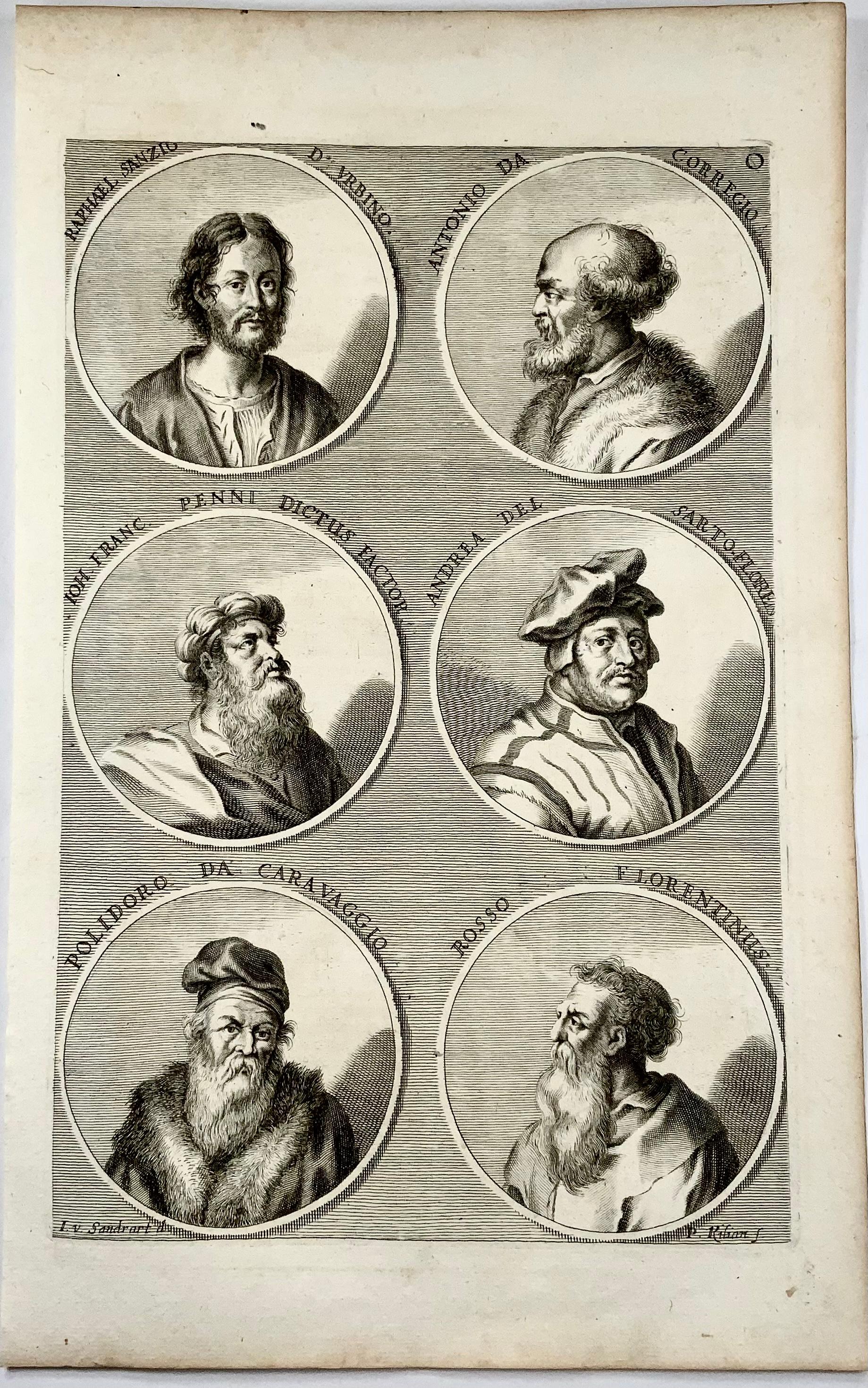 Fine folio che include ritratti di artisti rinascimentali eseguiti da Joachim von Sandrart. 

Sono inclusi i ritratti di:

Antonio da Correggio;
Rosso Fiorentino;
Gianfrancesco Penni;
Polidoro da Caravaggio;
Raffaello e
Andrea Del