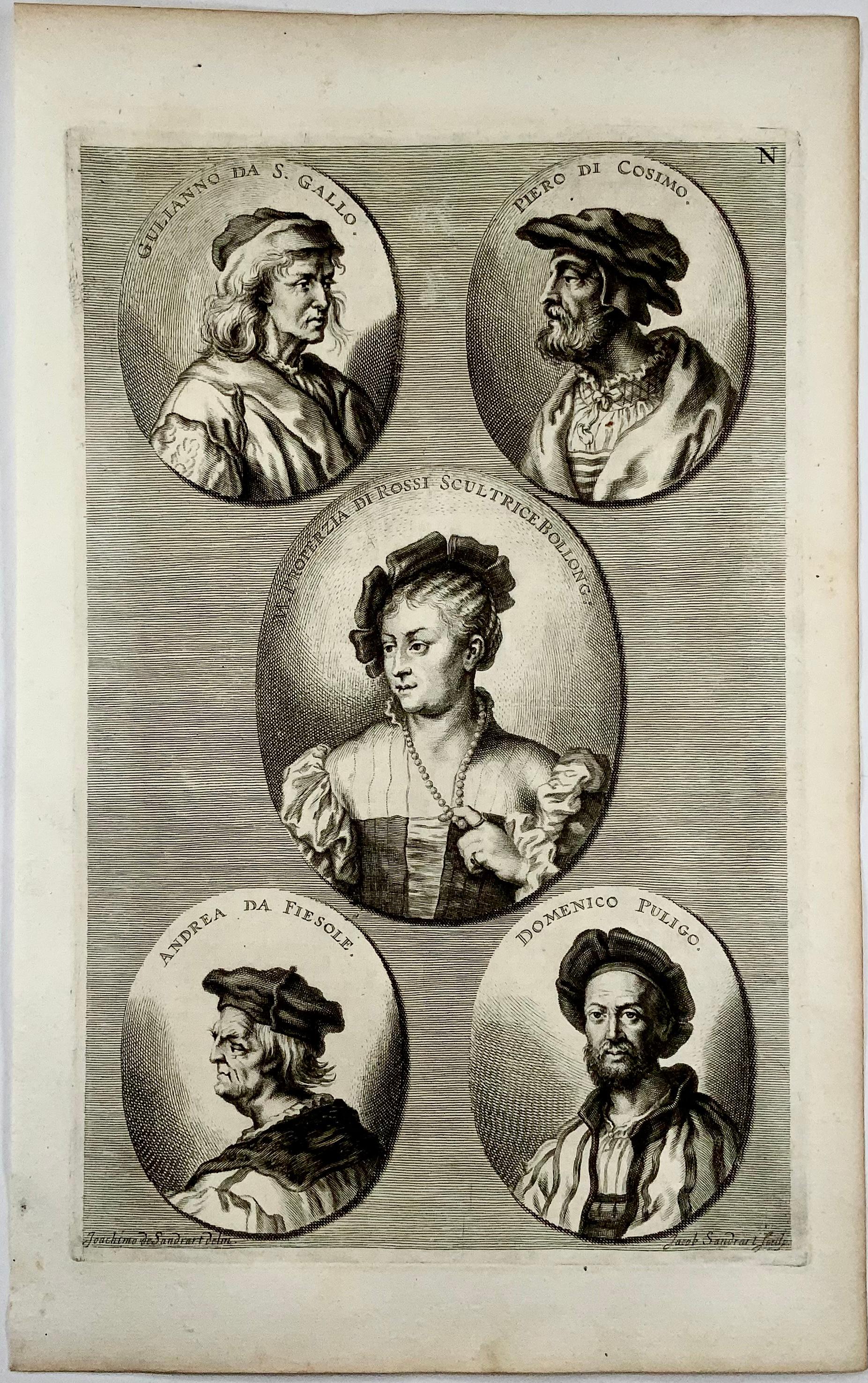 Fine folio including early and finely executed portraits of Renaissance artists by Joachim von Sandrart. 

Included are portraits of:

Mino da Fiesole;
Giuliano da Sangallo;
Domenico Puligo;
Andrea da Fiesole, and 
Properzia de'