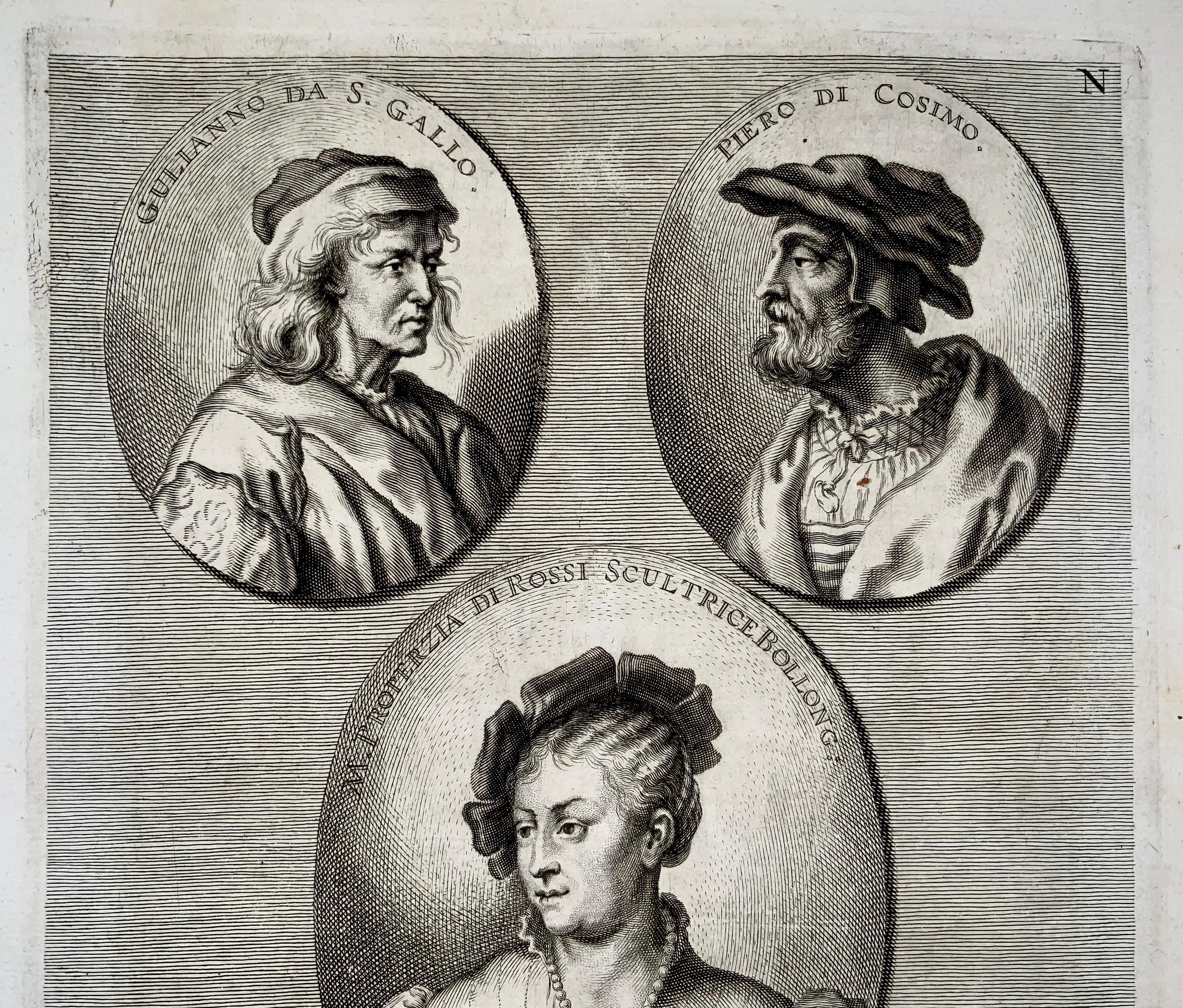 Folio Retratos de artistas, Puligo, Fiesole, Rossi, Gallo, Cosimo Grabado en venta