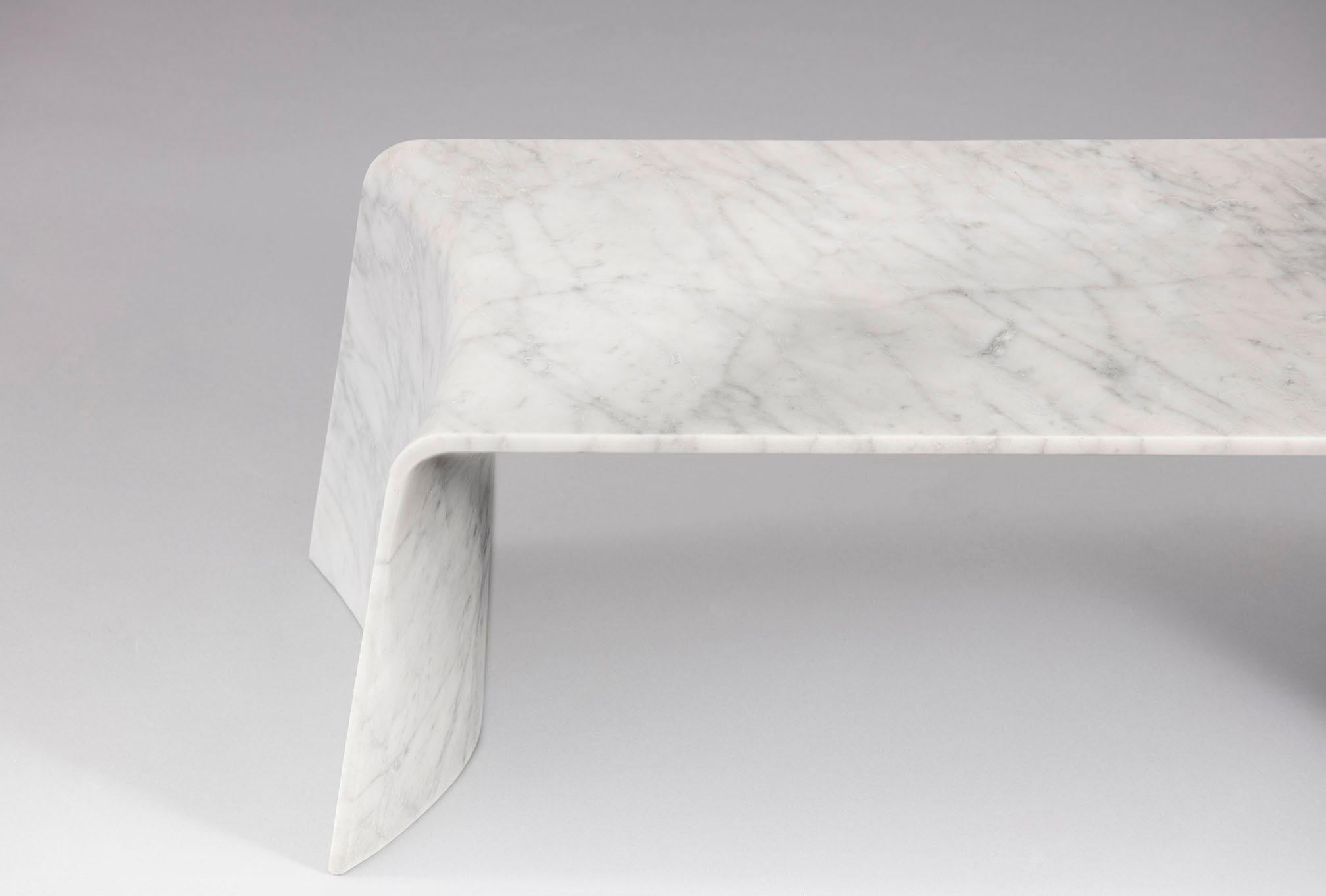 Carved Folio Rectangle Table in Carrara Marble by Daniel Fintzi for Formar For Sale