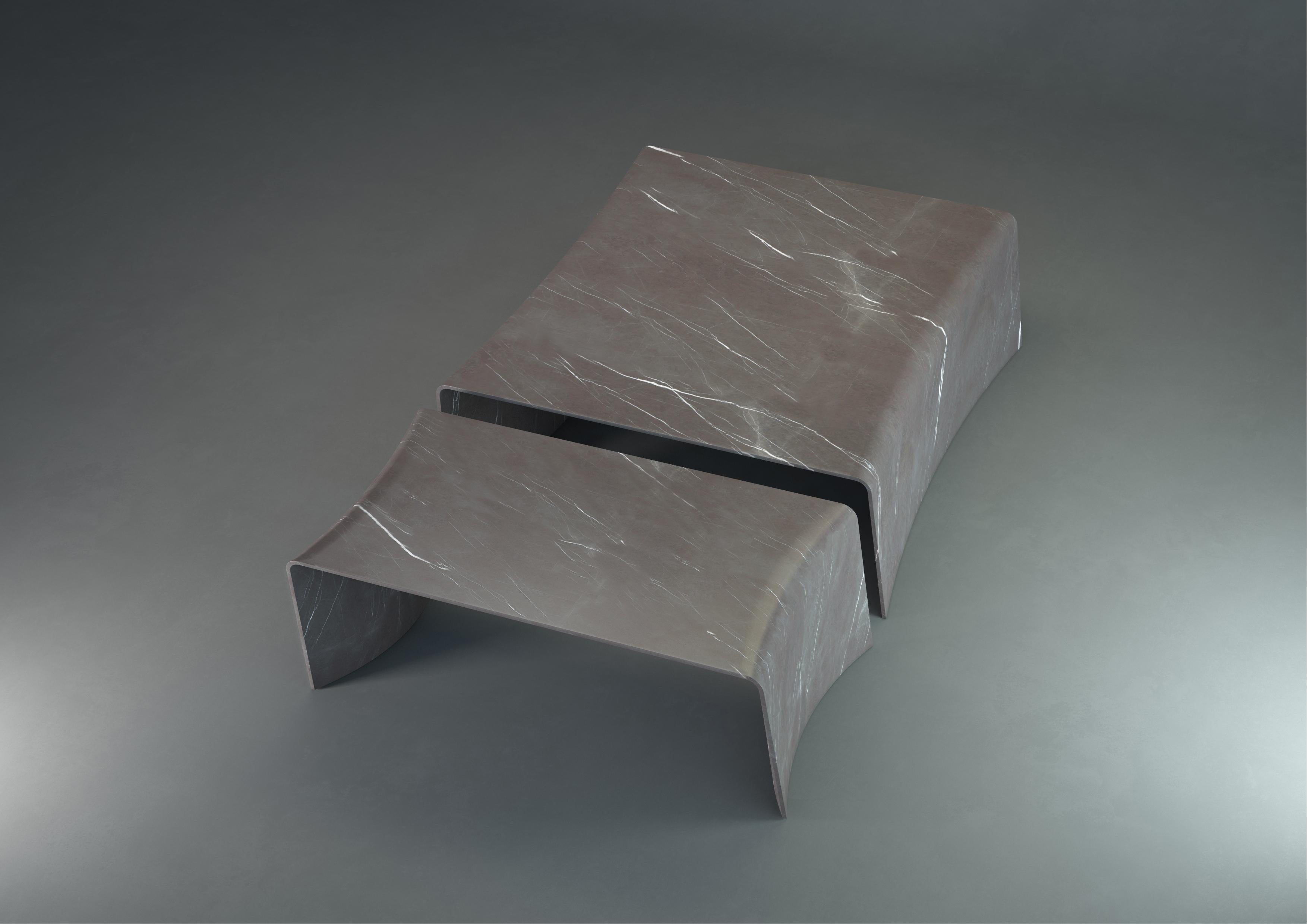 Chinese Folio Square Table in Grey Graphite Marble by Daniel Fintzi for Formar For Sale